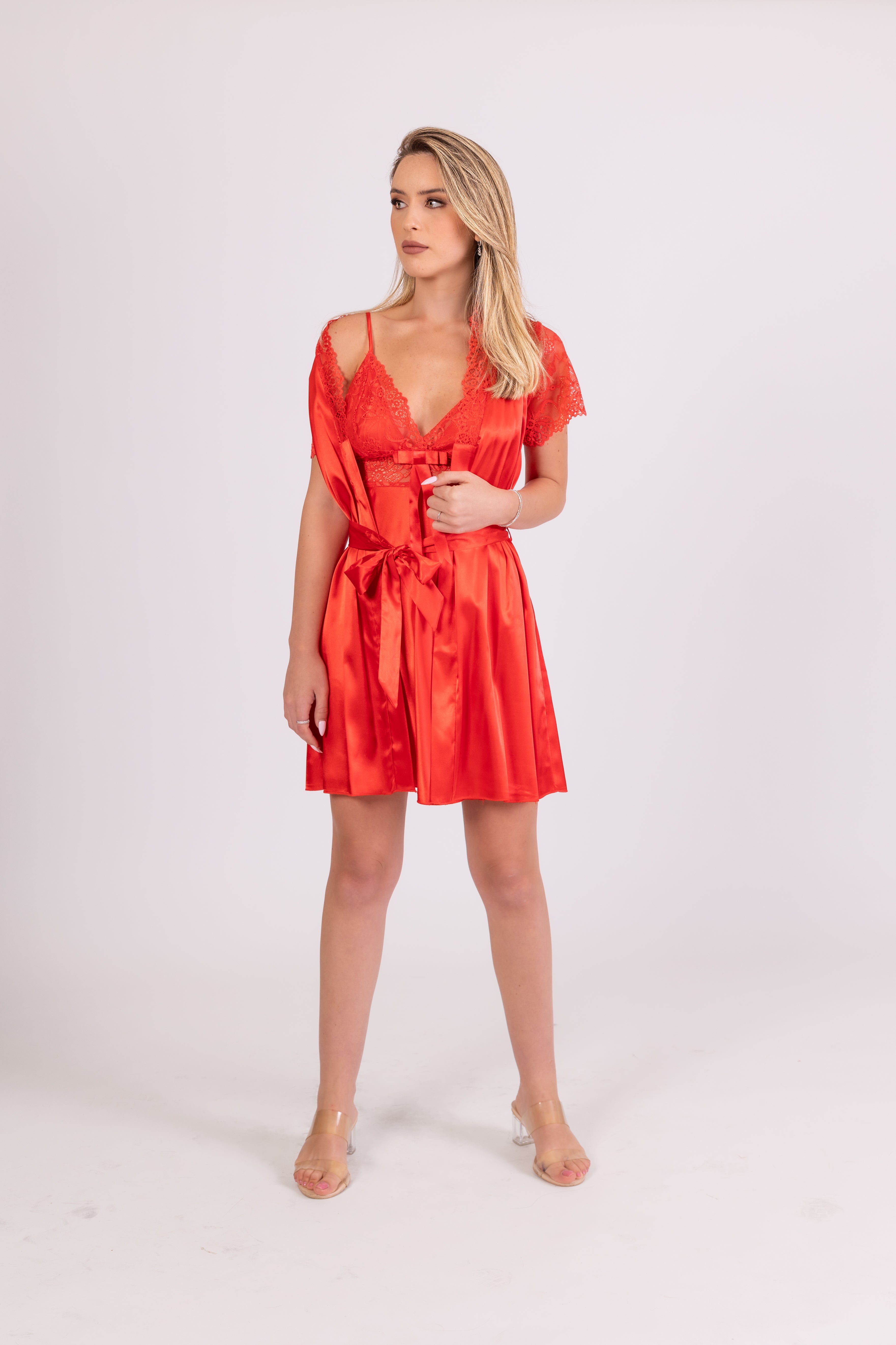 סט סניוריטה סאטן - אדום