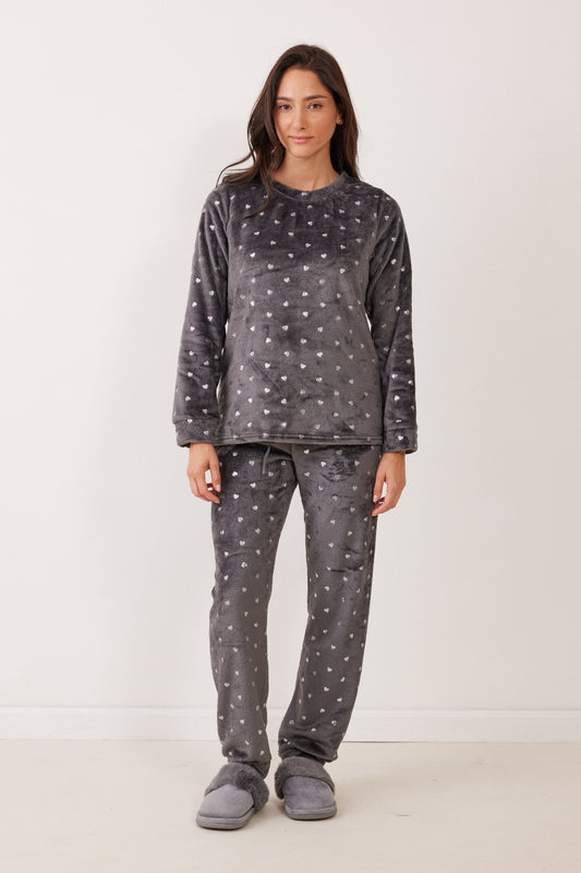 פיג`מה לבבות פלאפי - אפור