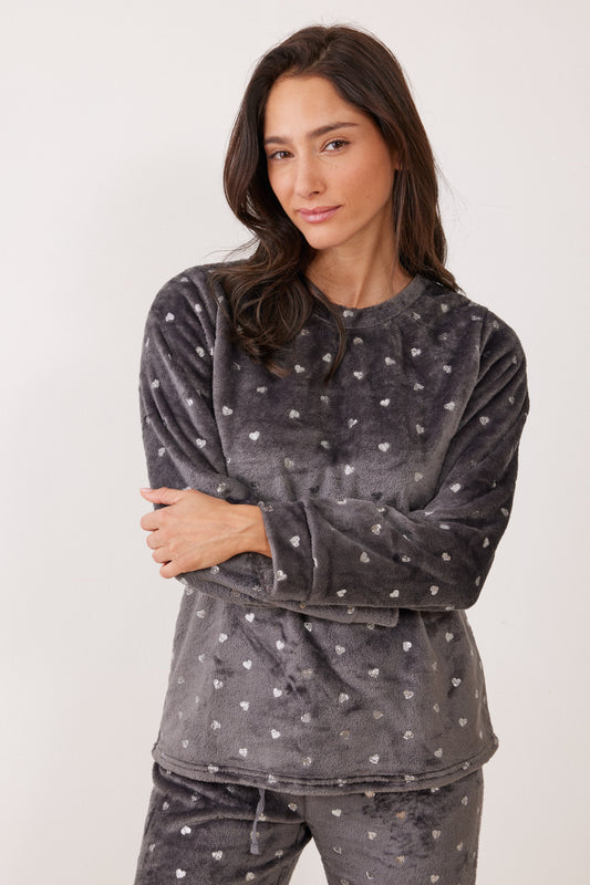 פיג`מה לבבות פלאפי - אפור