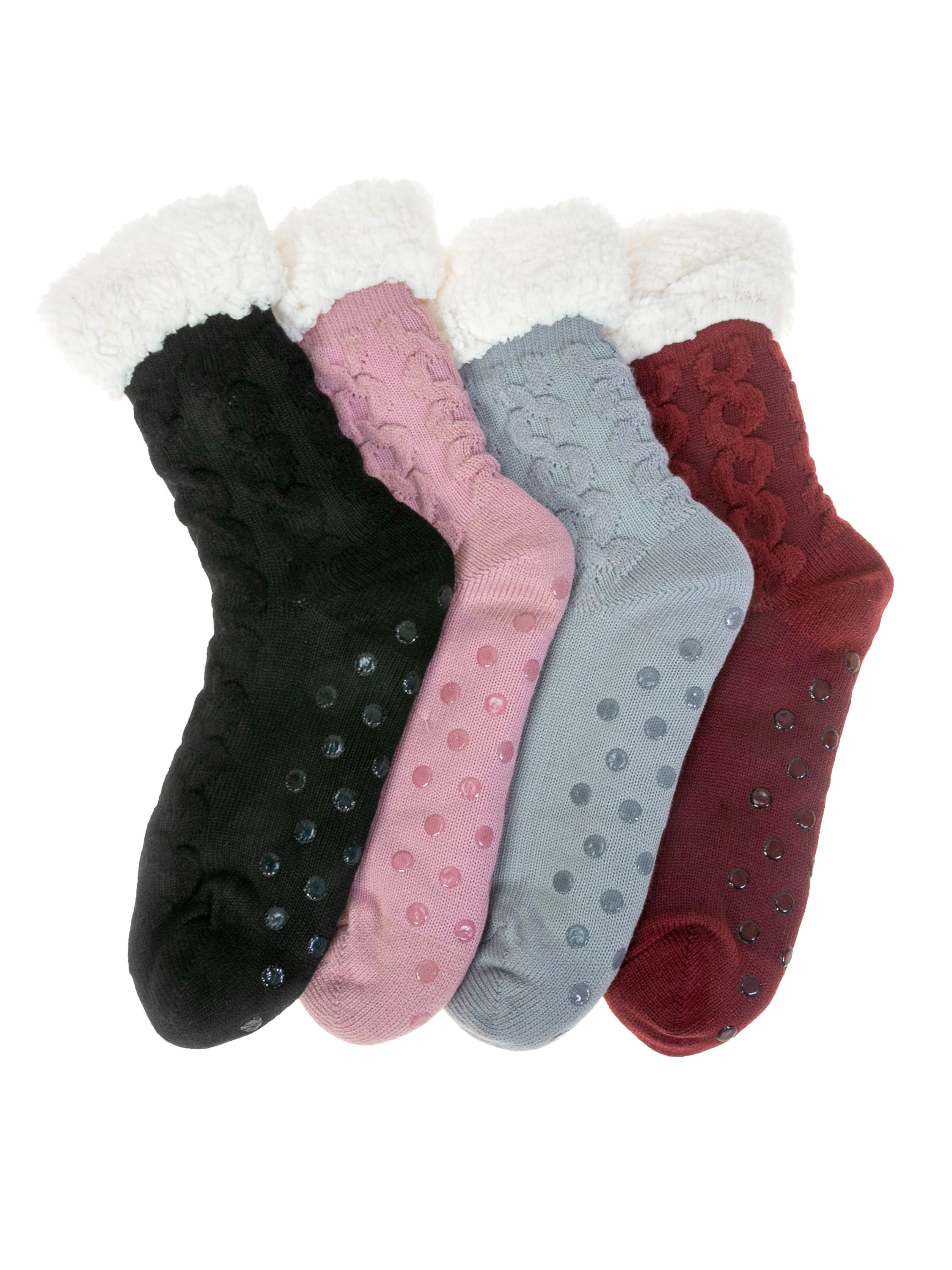 זוג גרבי צמר עם פרווה מונע החלקה - שחור