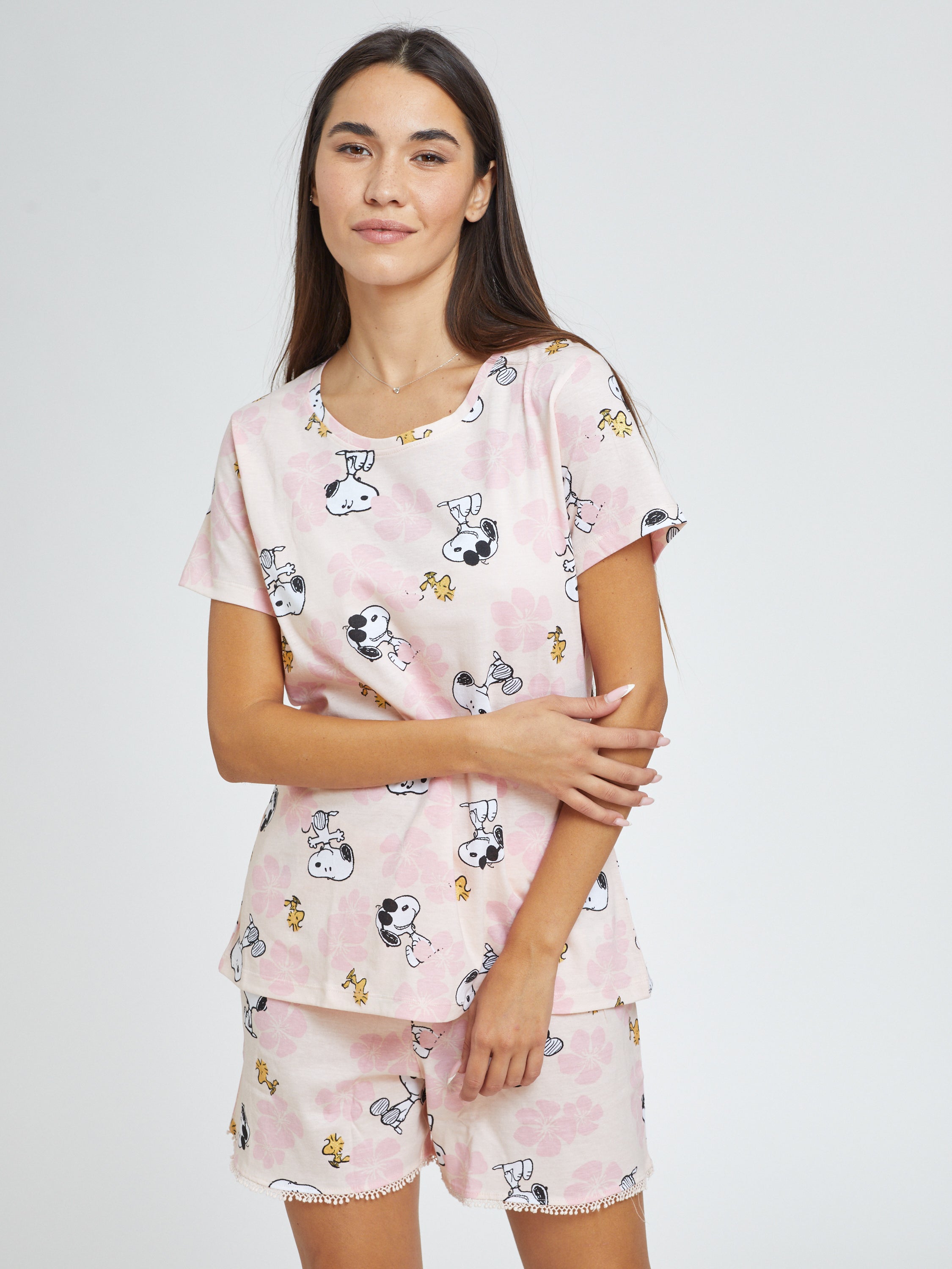 פיג'מה קצרה סנופי פרחים כותנה