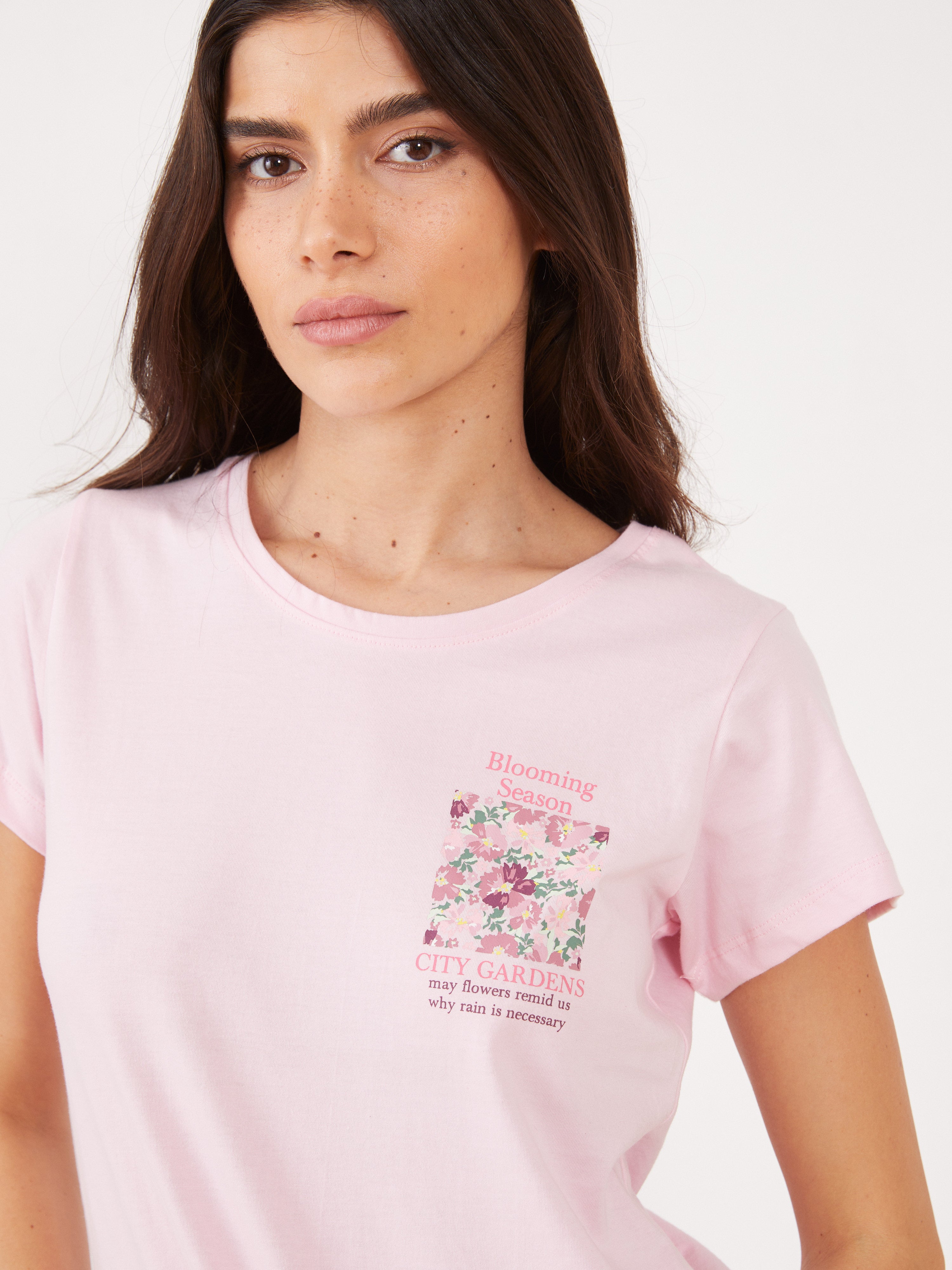 פיג'מה קצרה פרחונית כותנה - ורוד