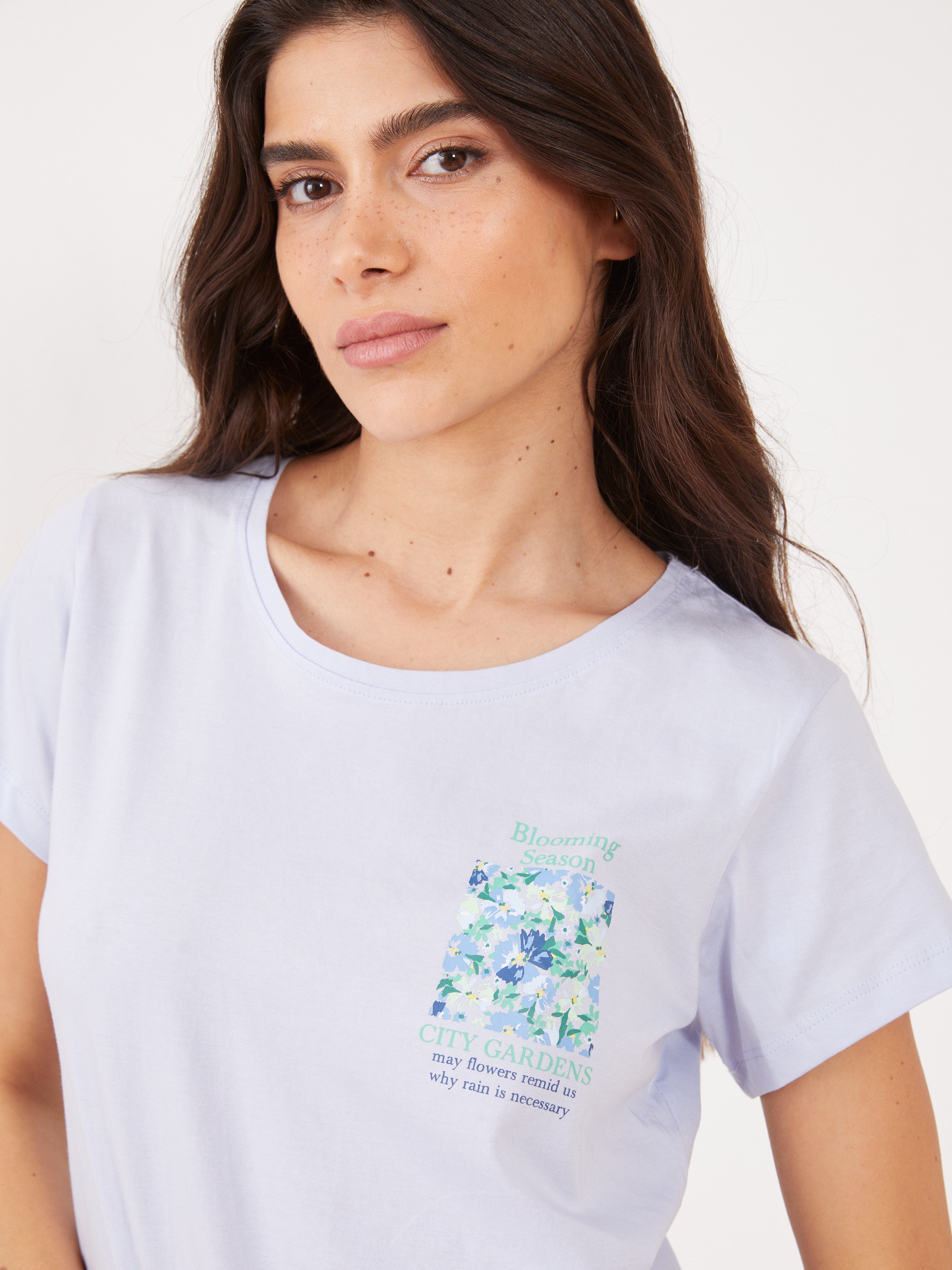 פיג'מה קצרה פרחונית 100% כותנה - תכלת