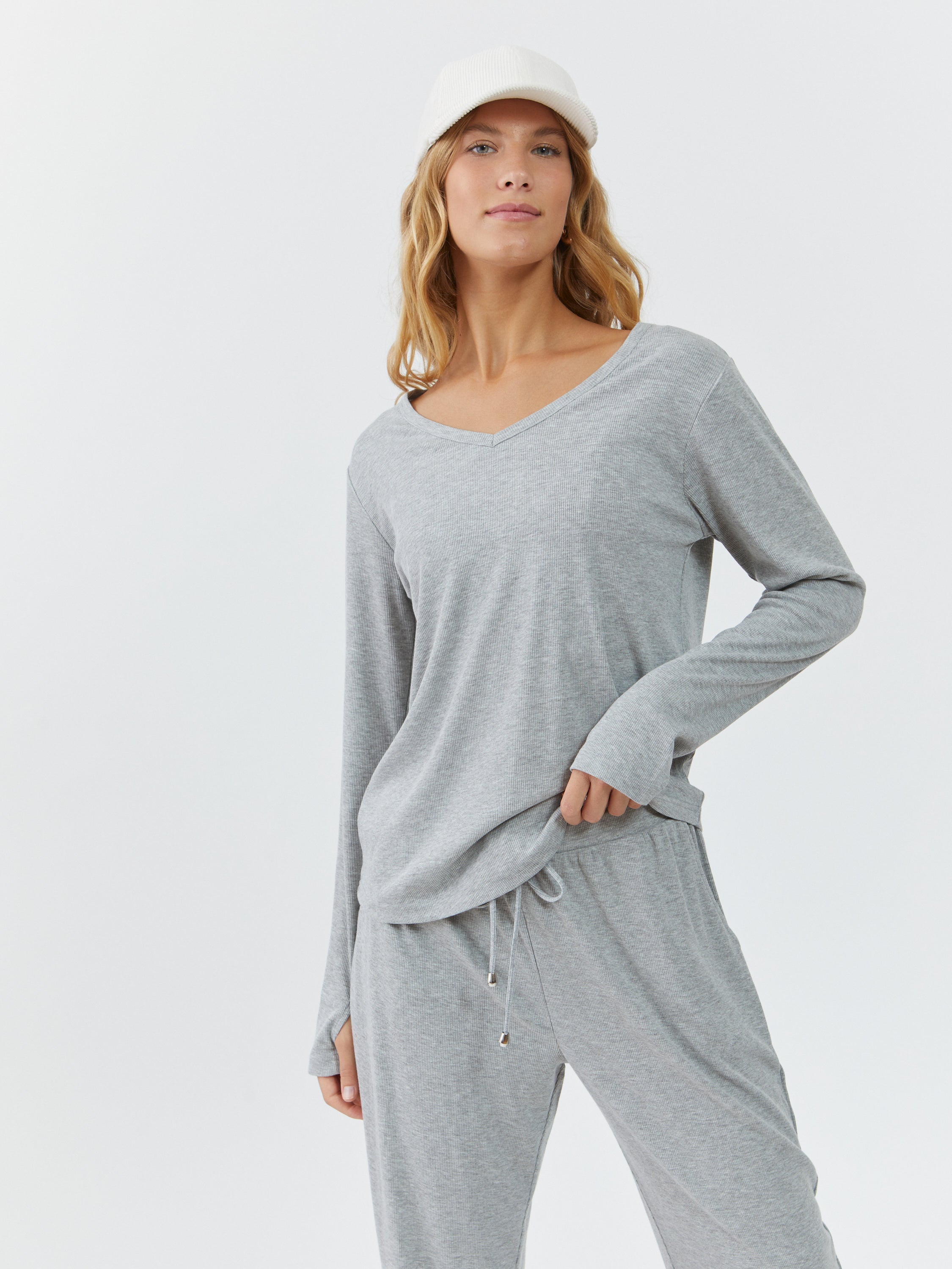 חולצת ריב עם פתחי כפפה - אפור