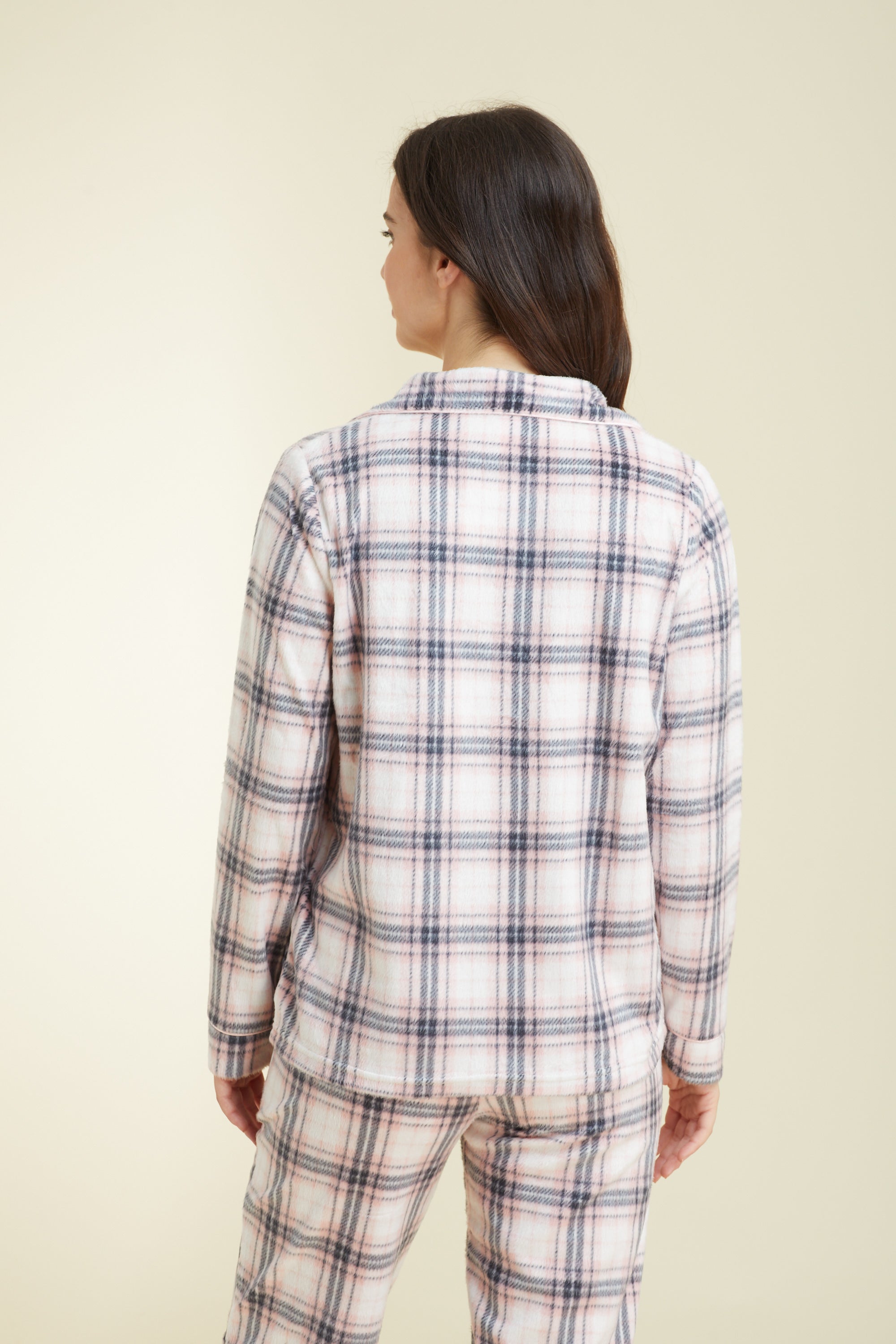 סט פיג'מה מכופתרת בד מינק מפנק - ורוד