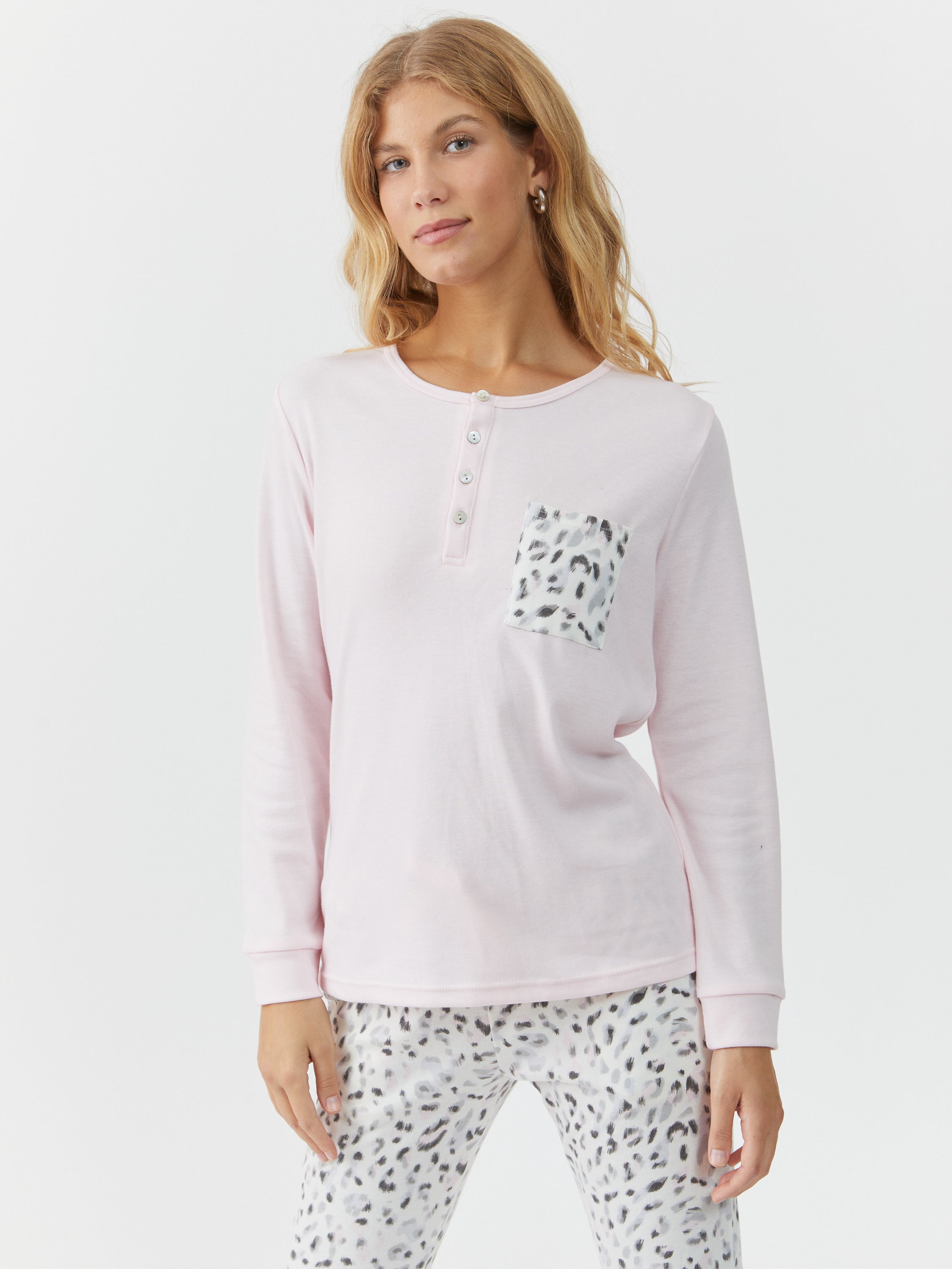 סט פיג'מת אינטרלוק מנומר - ורוד