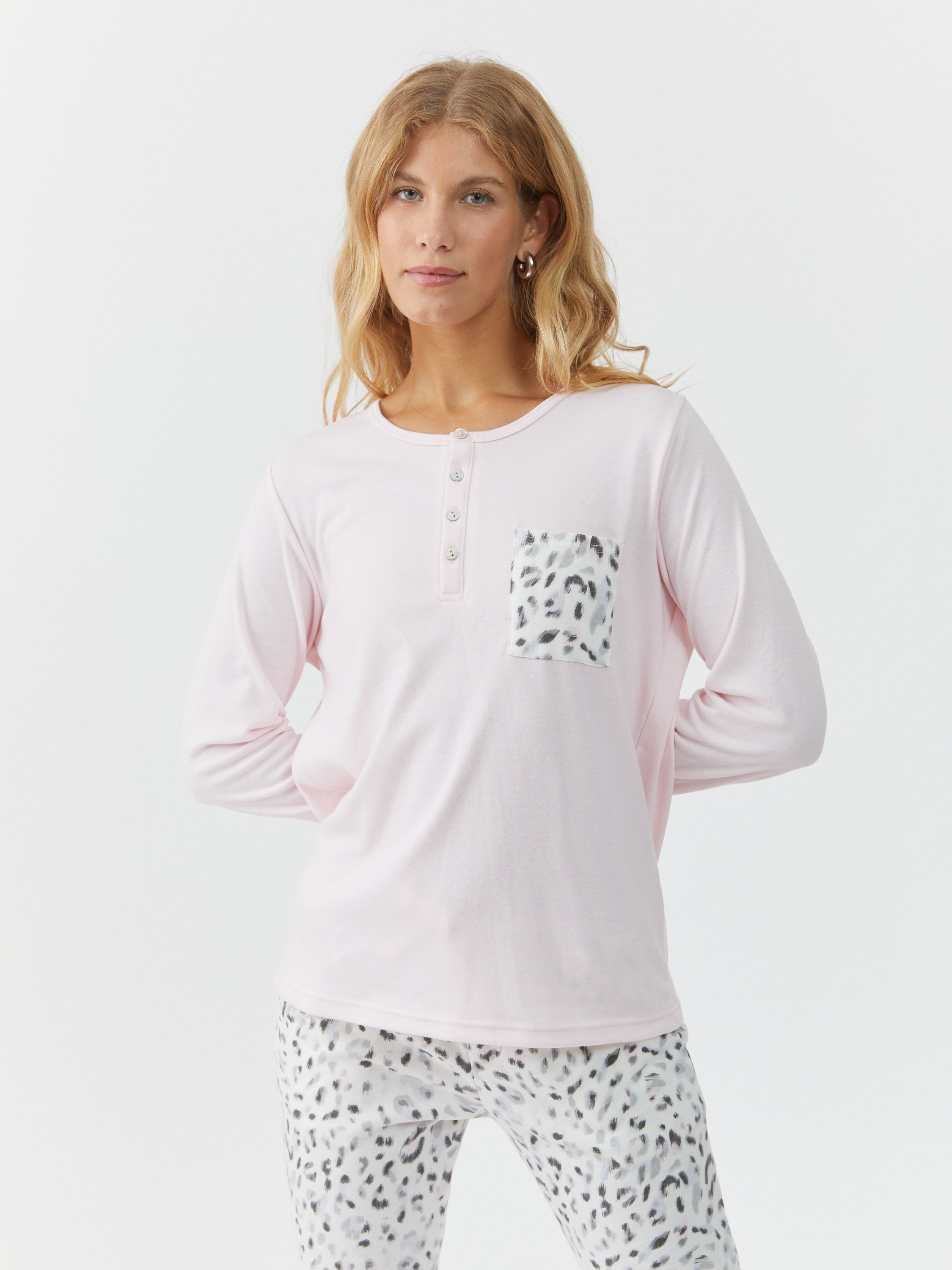 סט פיג'מת אינטרלוק מנומר - ורוד