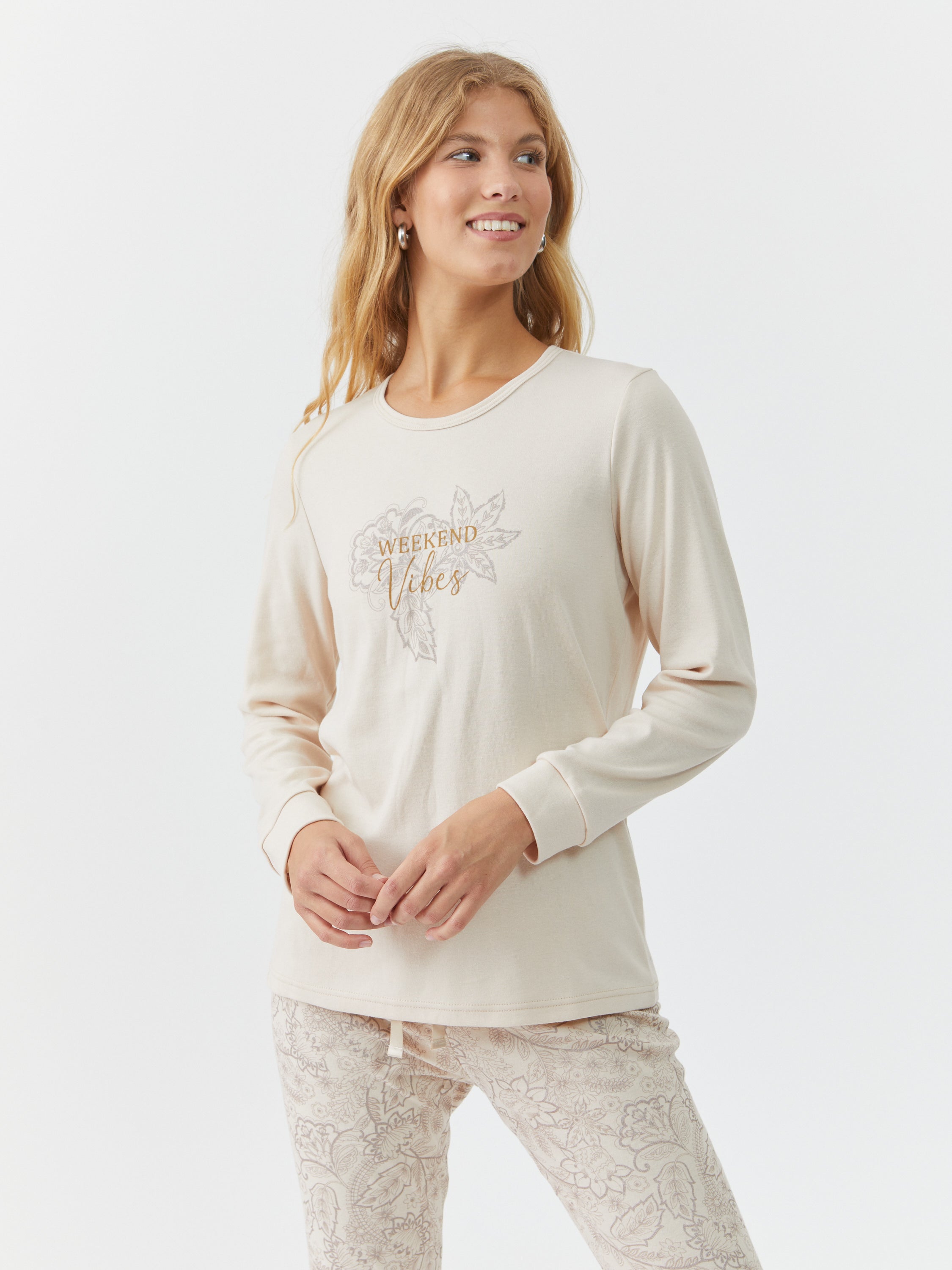 סט פיג'מת אינטרלוק הדפס עלים