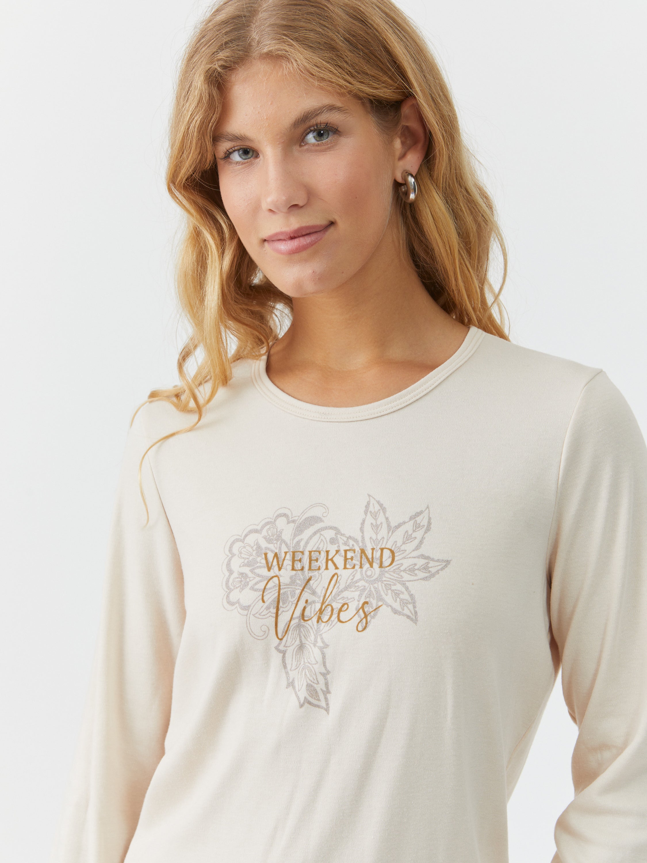 סט פיג'מת אינטרלוק הדפס עלים