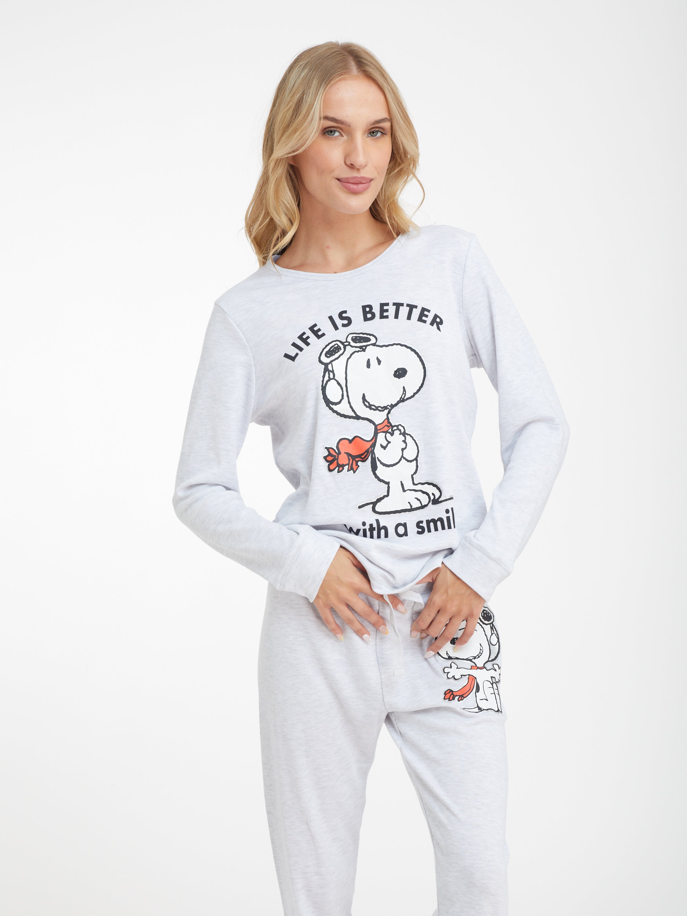 סט פיג'מת סנופי אינטרלוק - אפור