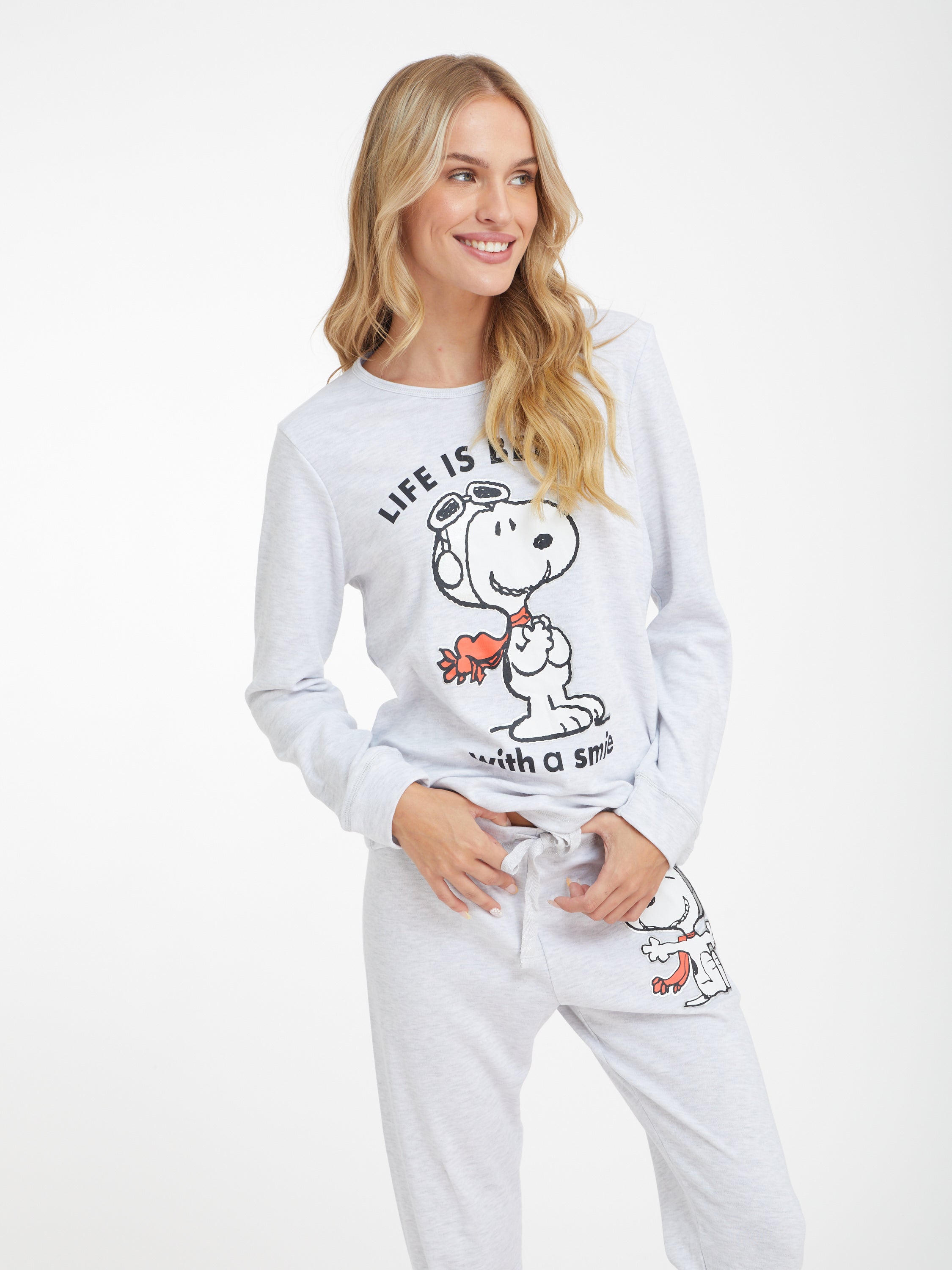 סט פיג'מת סנופי אינטרלוק - אפור