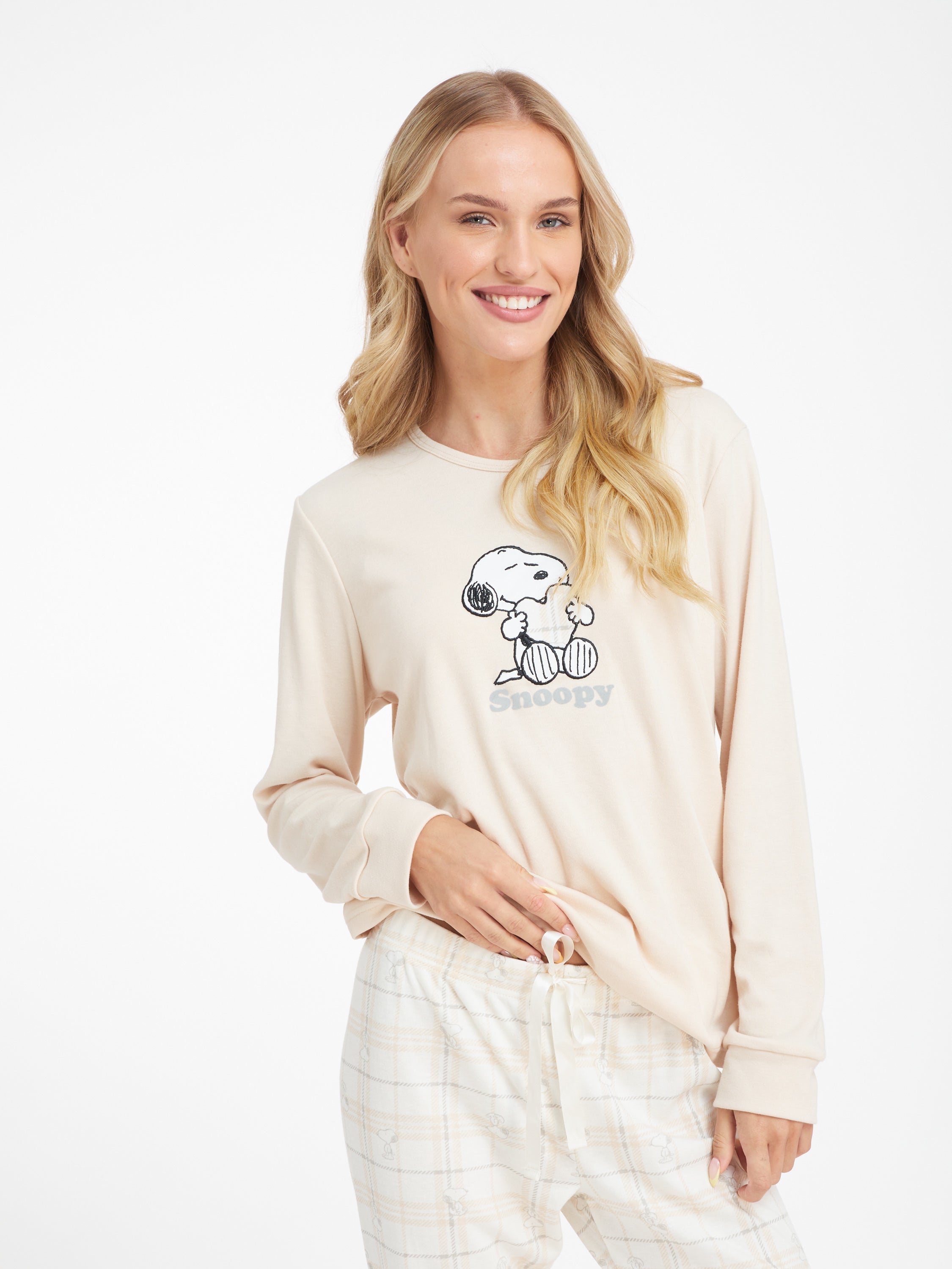 סט פיג'מת סנופי - בז'