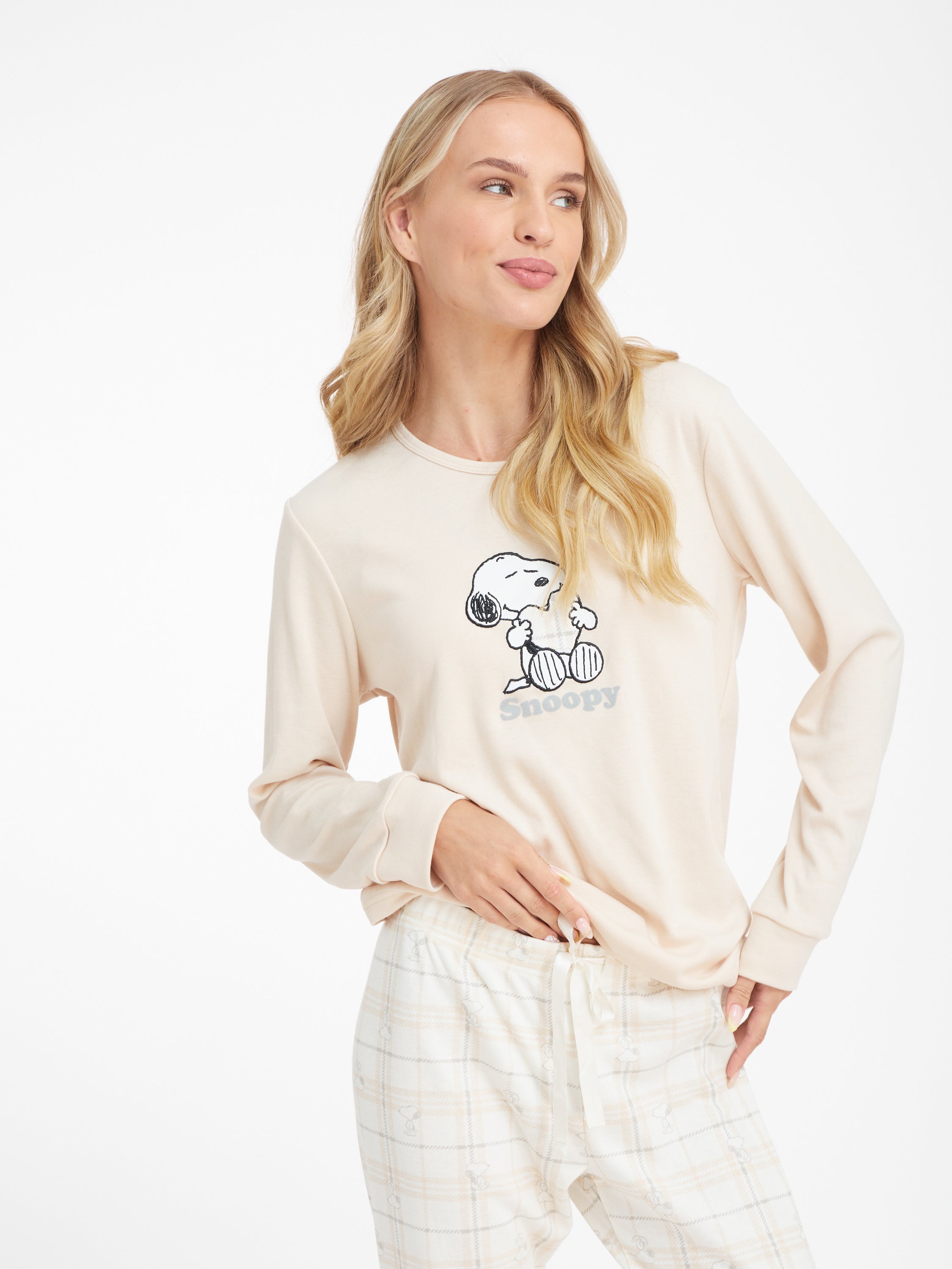 סט פיג'מת סנופי - בז'