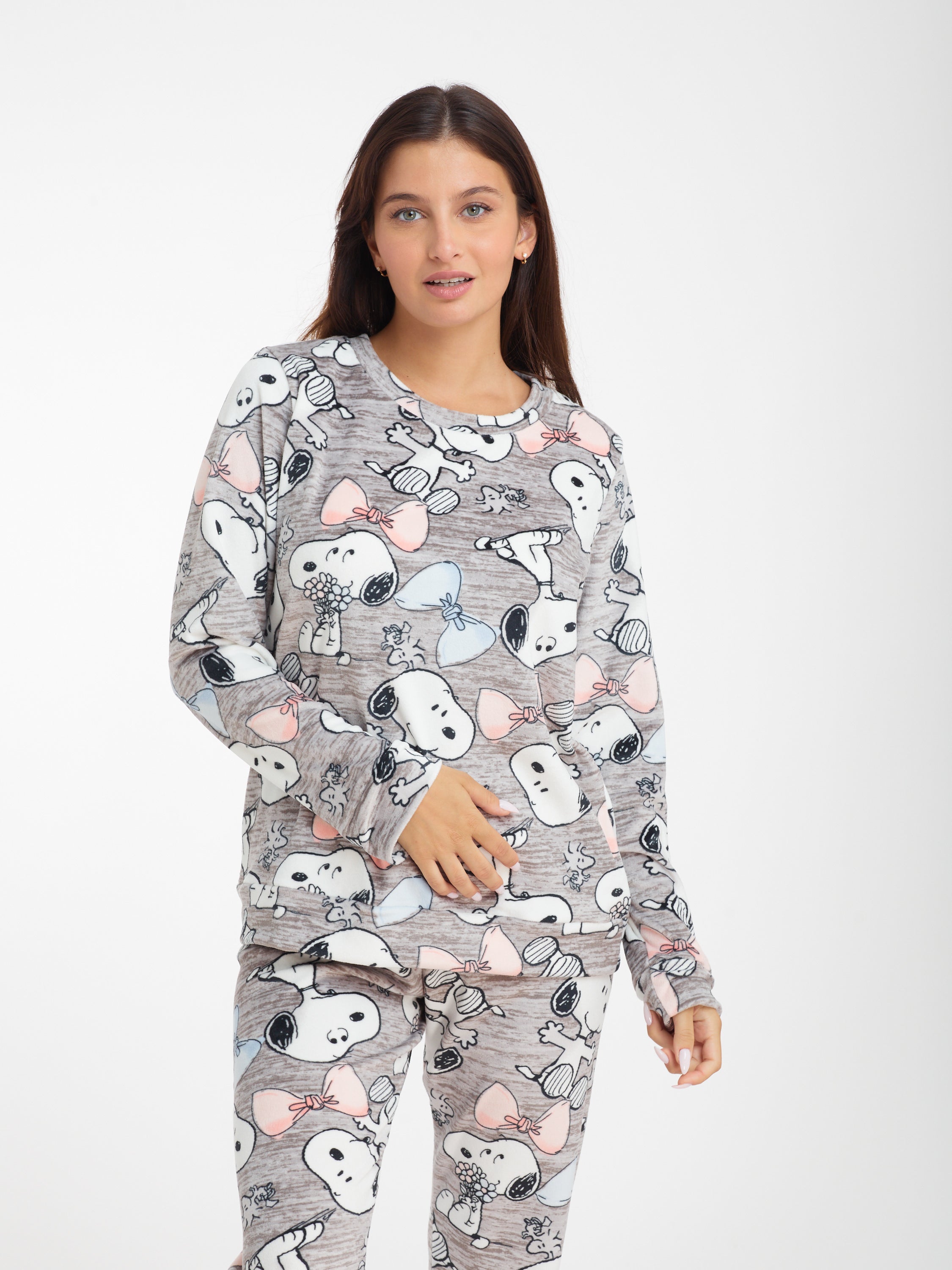 פיג'מה סנופי קטיפה - אפור