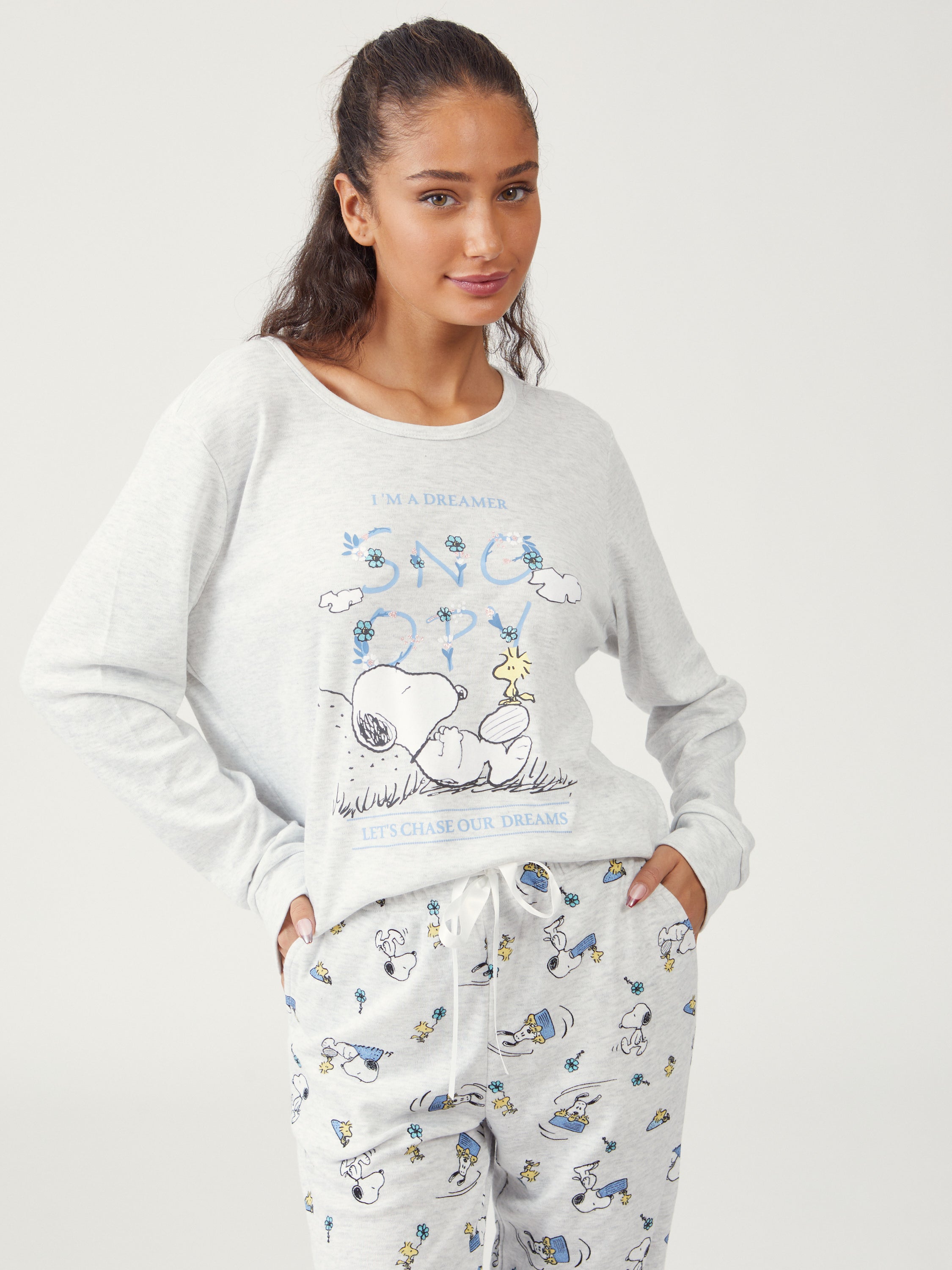 סט פיג'מת סנופי - אפור