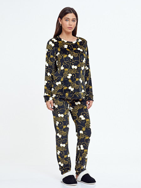 פיג'מת קטיפה סנופי - שחור