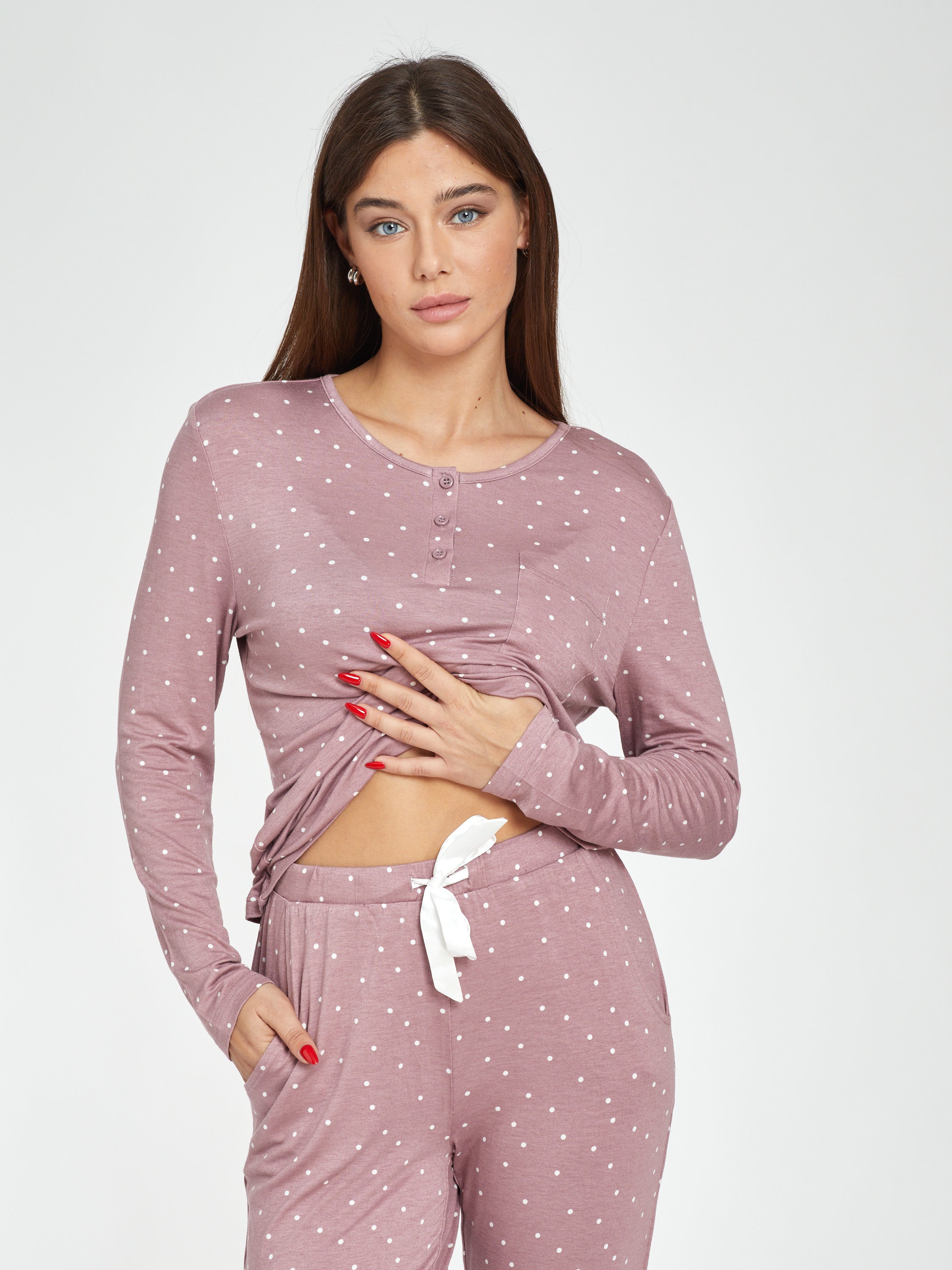 פיג'מת ויסקוזה הדפס נקודות - סגול