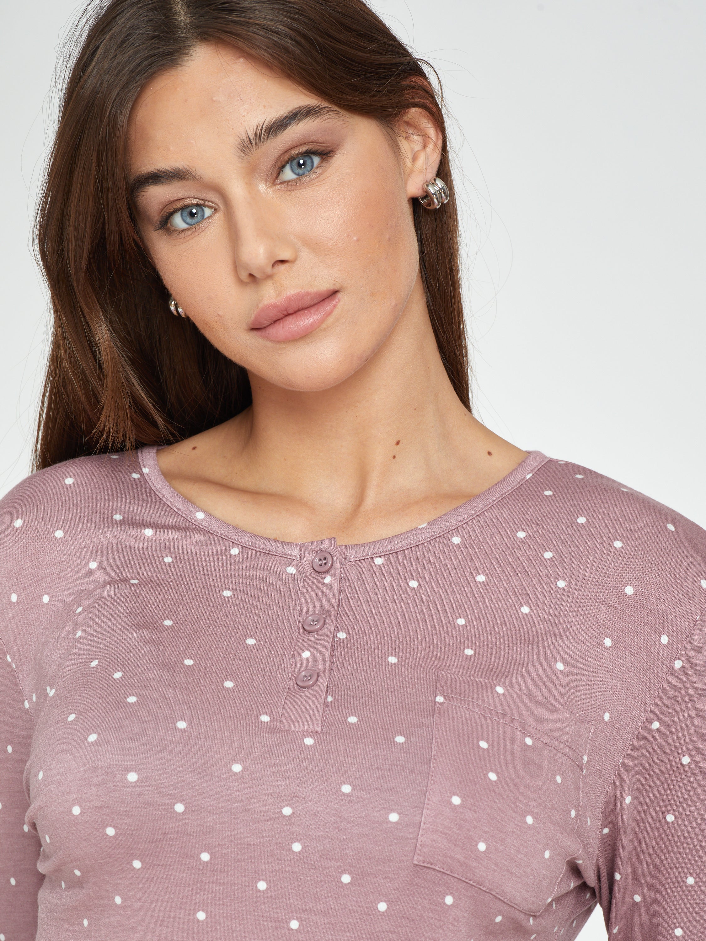 פיג'מת ויסקוזה הדפס נקודות - סגול