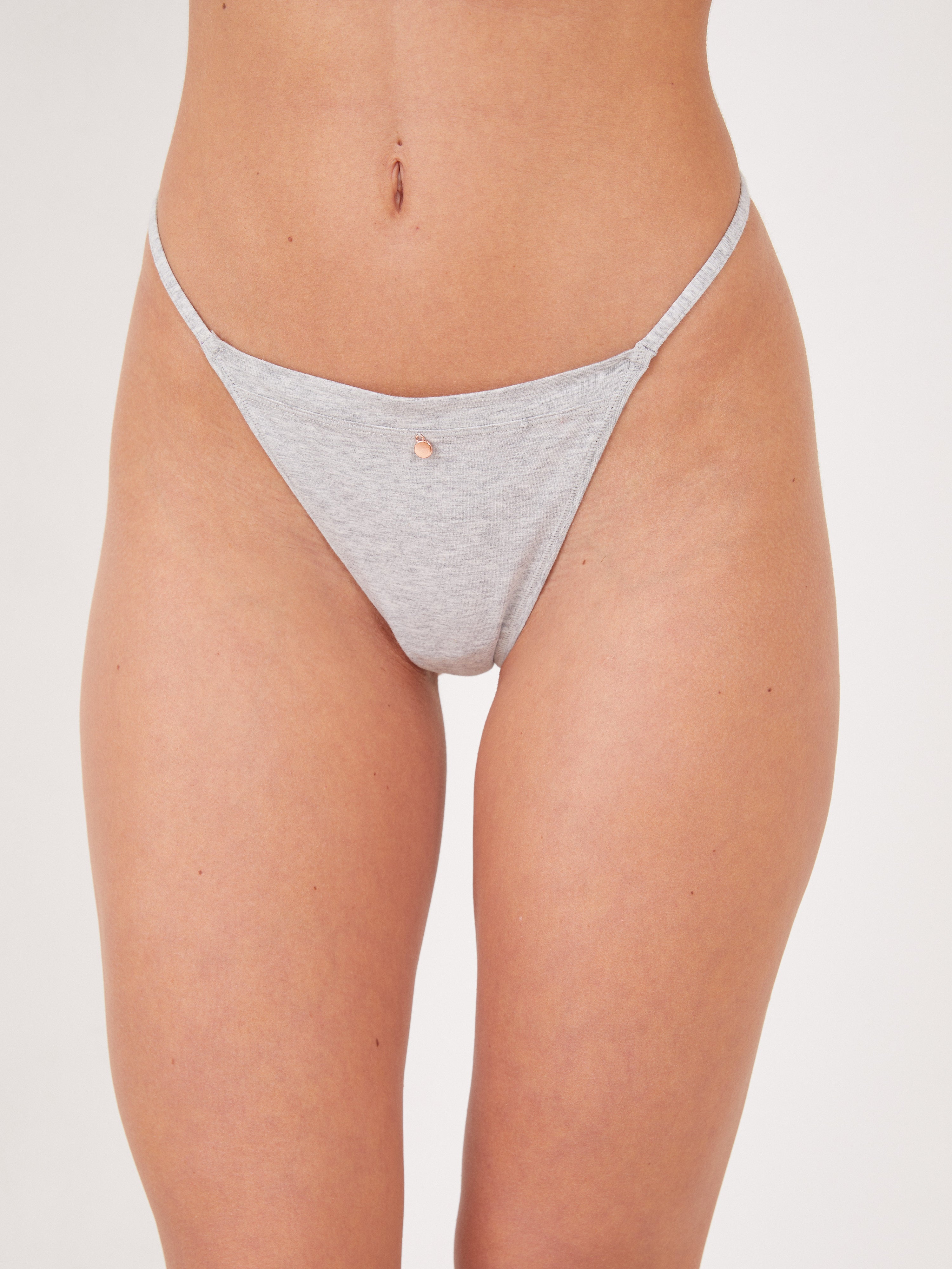 תחתון כותנה חוטיני חוט - אפור מלאנז