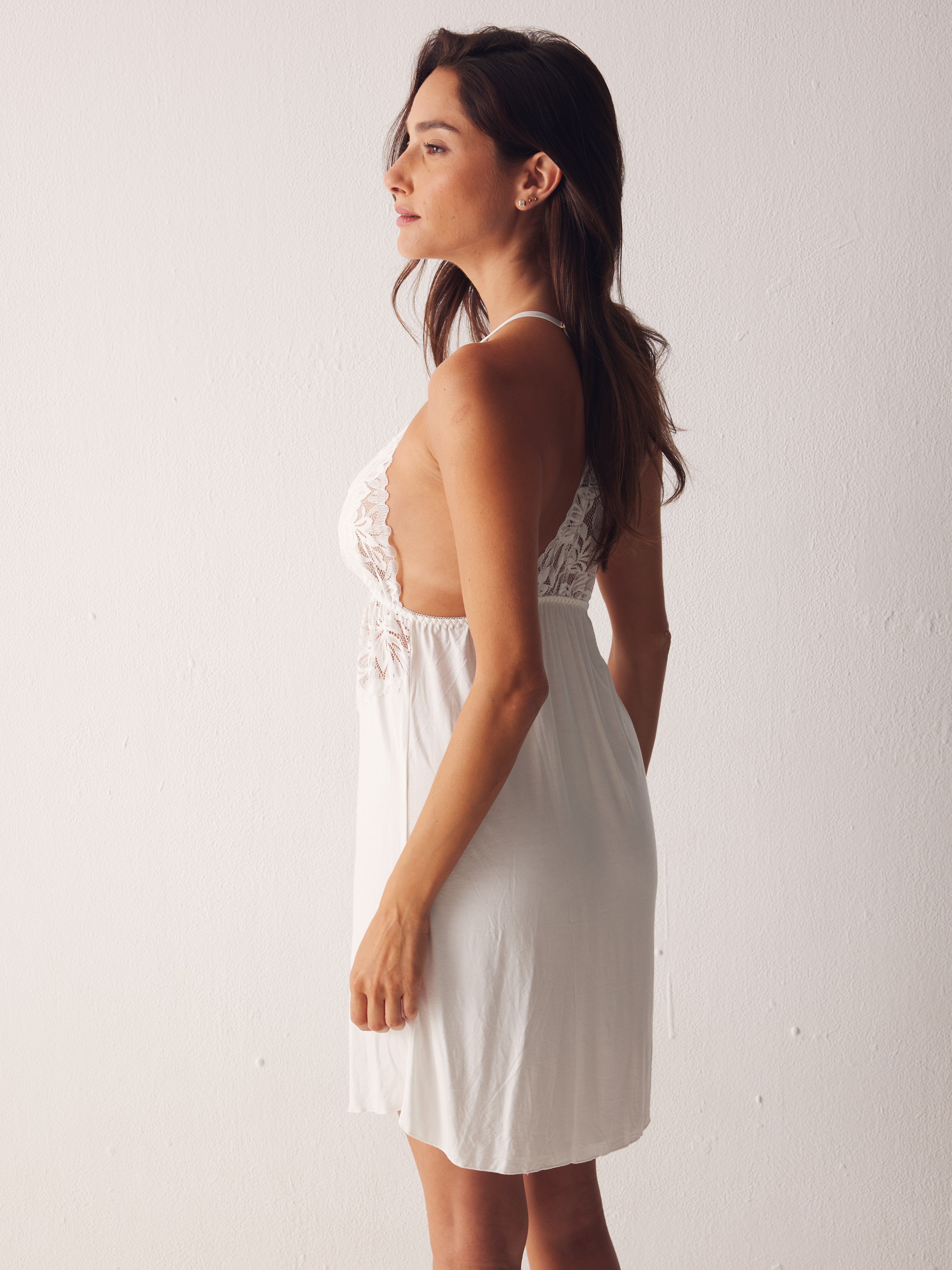 כותונת ויסקוזה תחרה - לבן