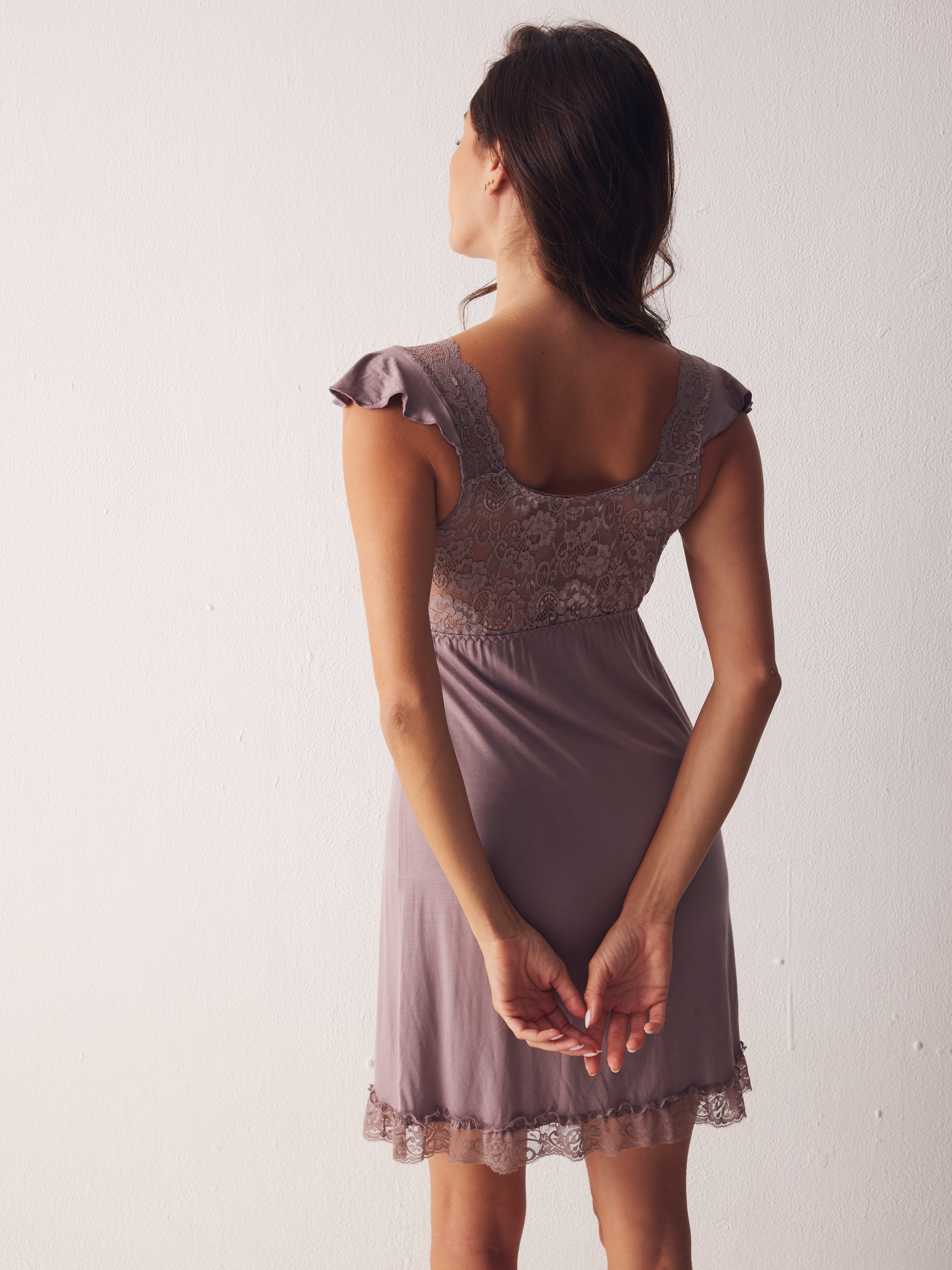 כותונת ויסקוזה תחרה - קפה