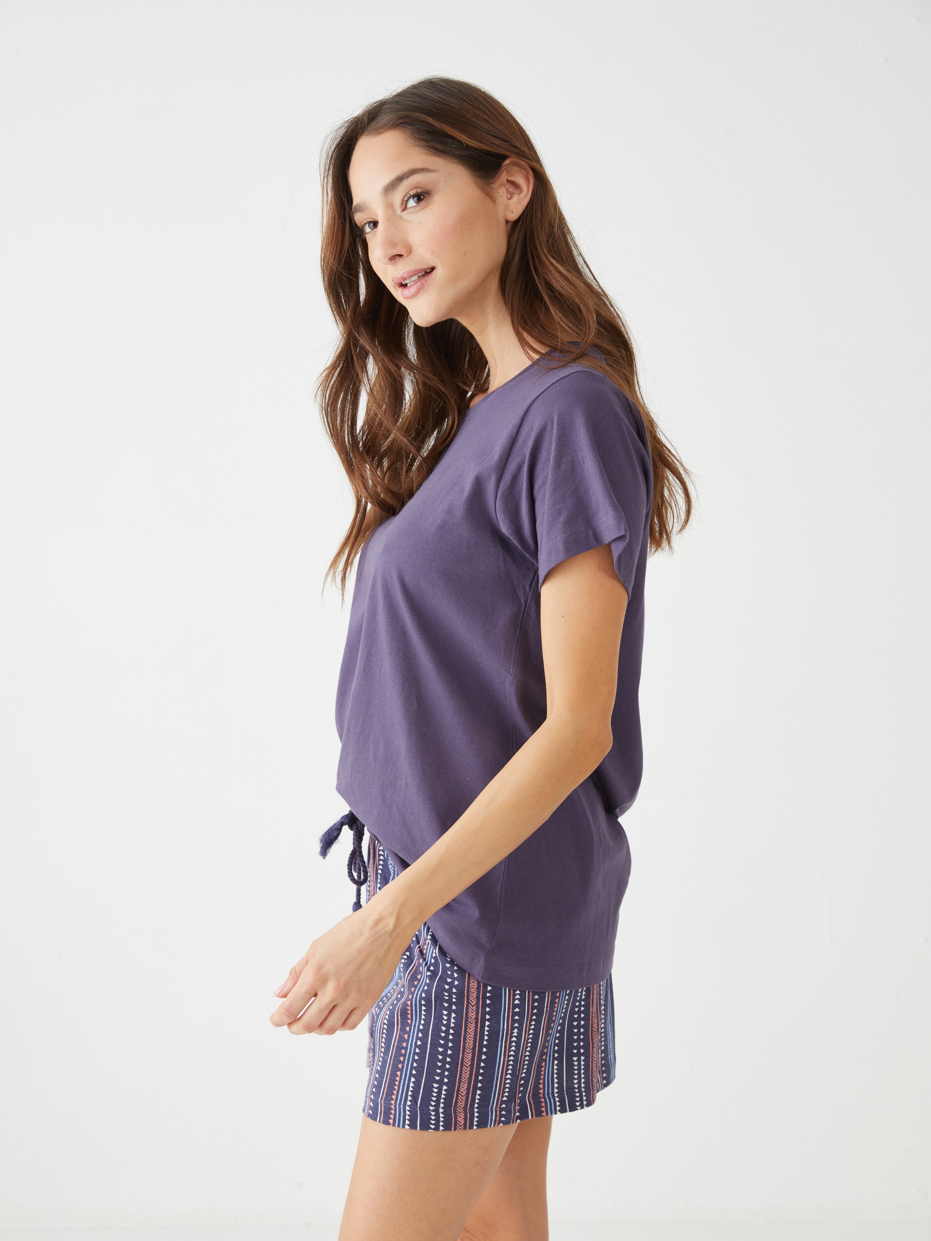 פיגמה קצרה כותנה- פסים - כחול נייבי