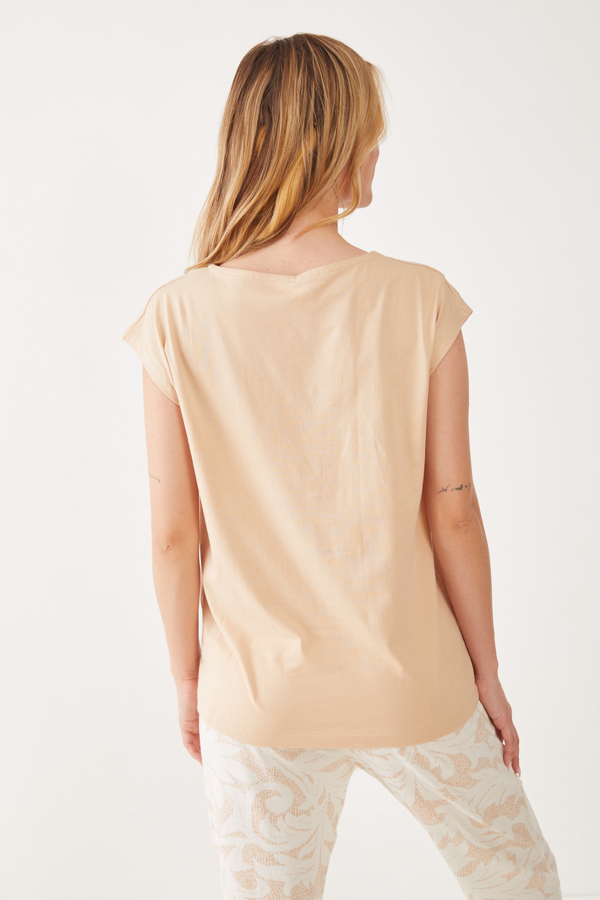 פיג'מה 100% כותנה מכנס ארוך עלים - בז