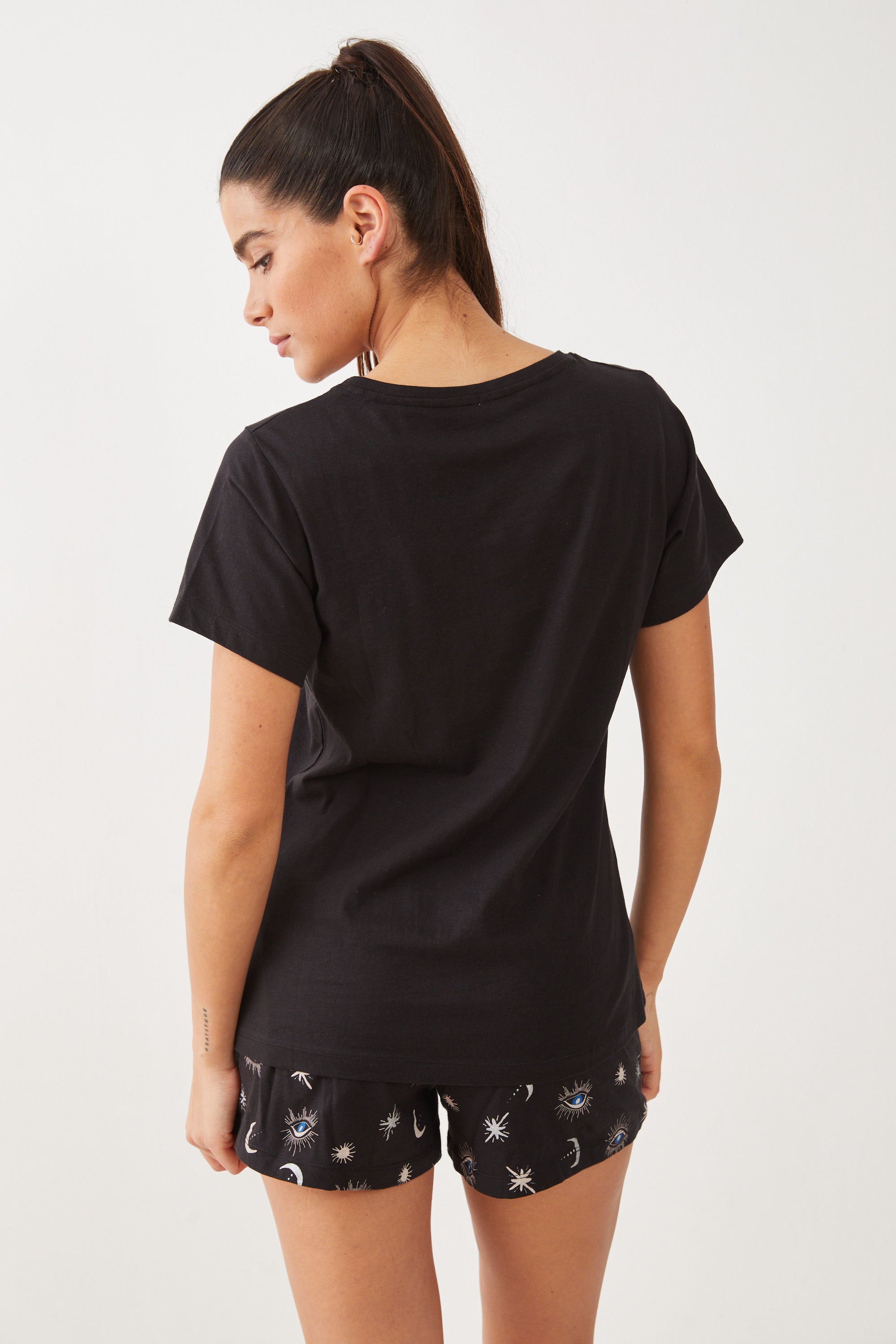 פיג'מה מכנס קצר כותנה עין - שחור