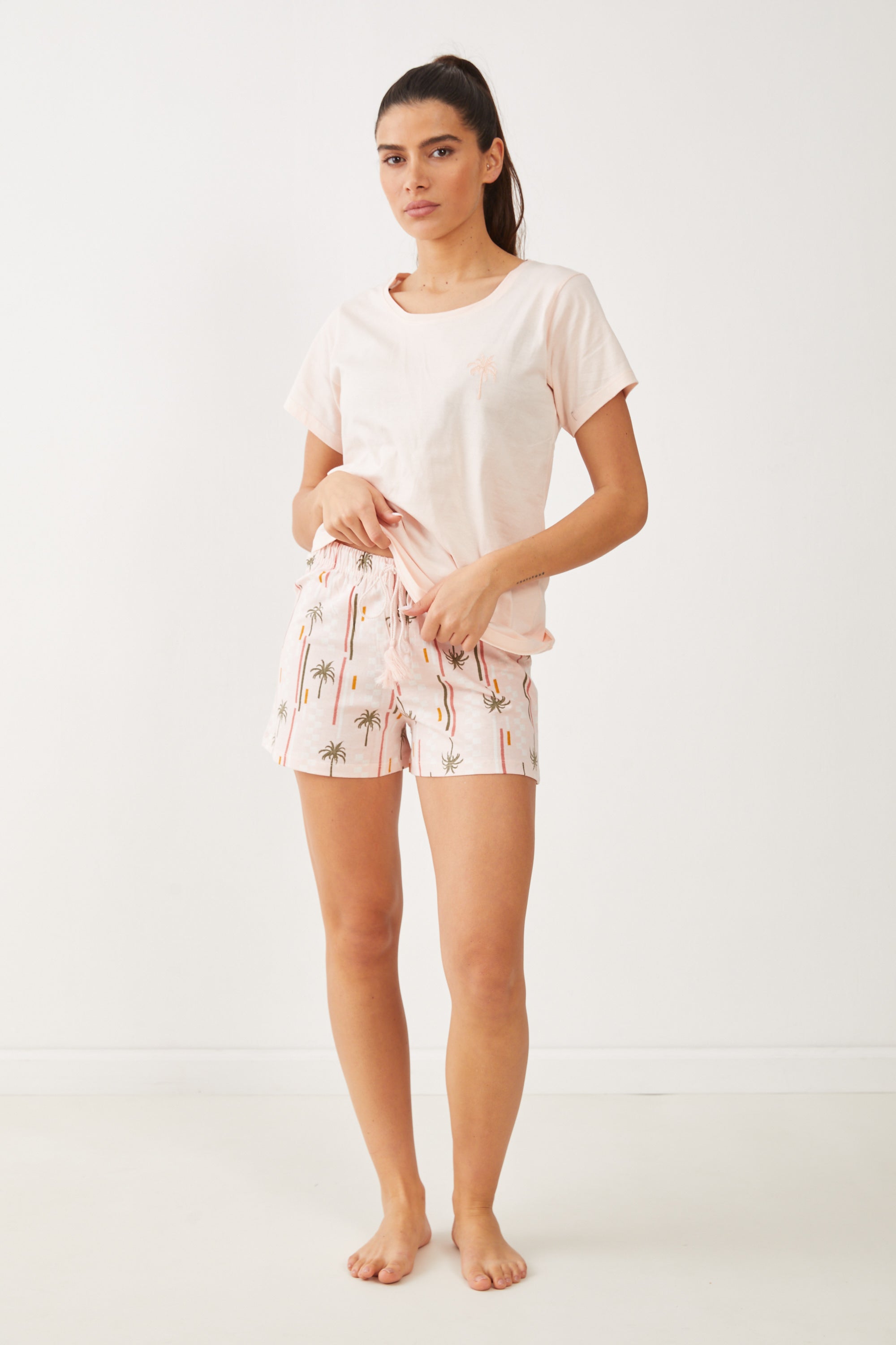 פיג'מה מ.קצר כותנה דקל 100% כותנה - אפרסק