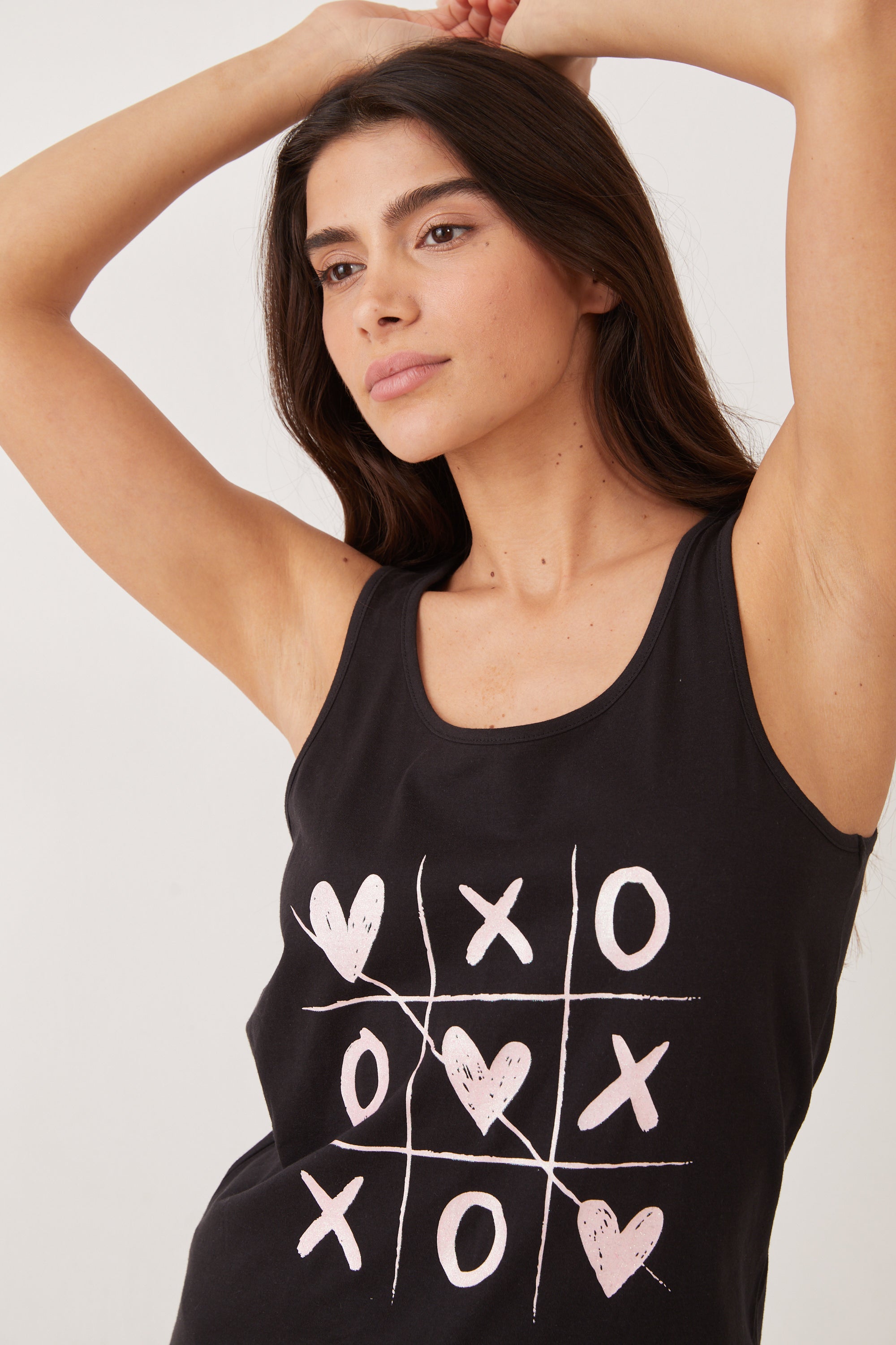 פיג'מה גופייה כותנה נשיקות - שחור