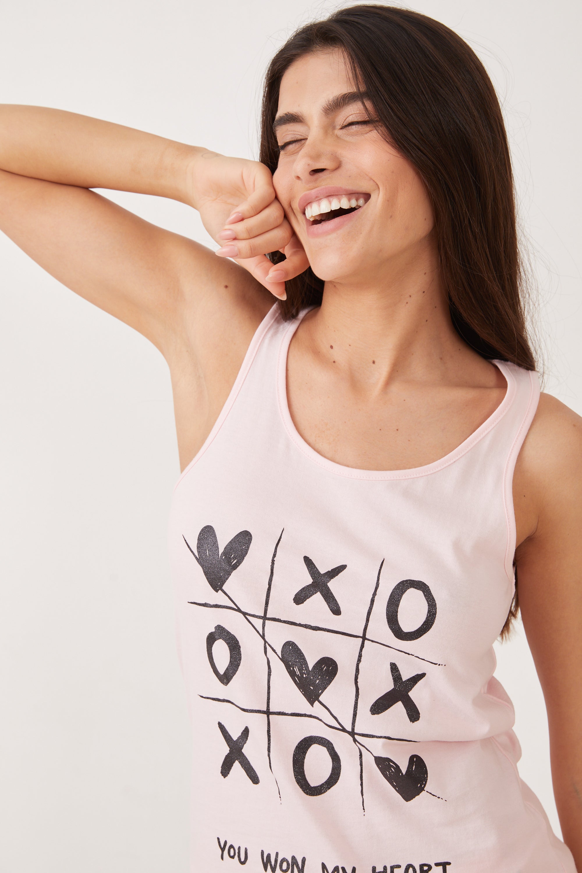 פיג'מה גופייה כותנה נשיקות - ורוד