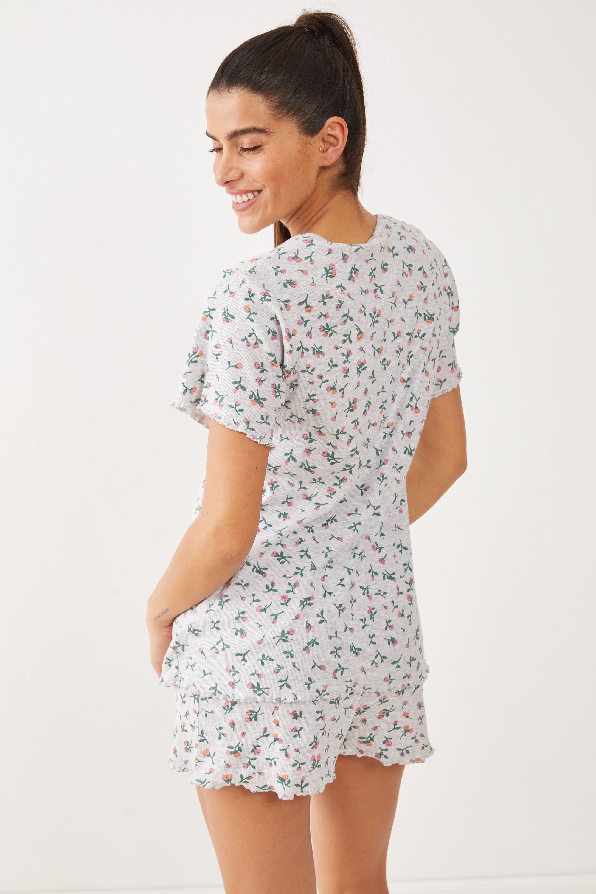 פיג'מה קצרה ריב עלים - - אפור