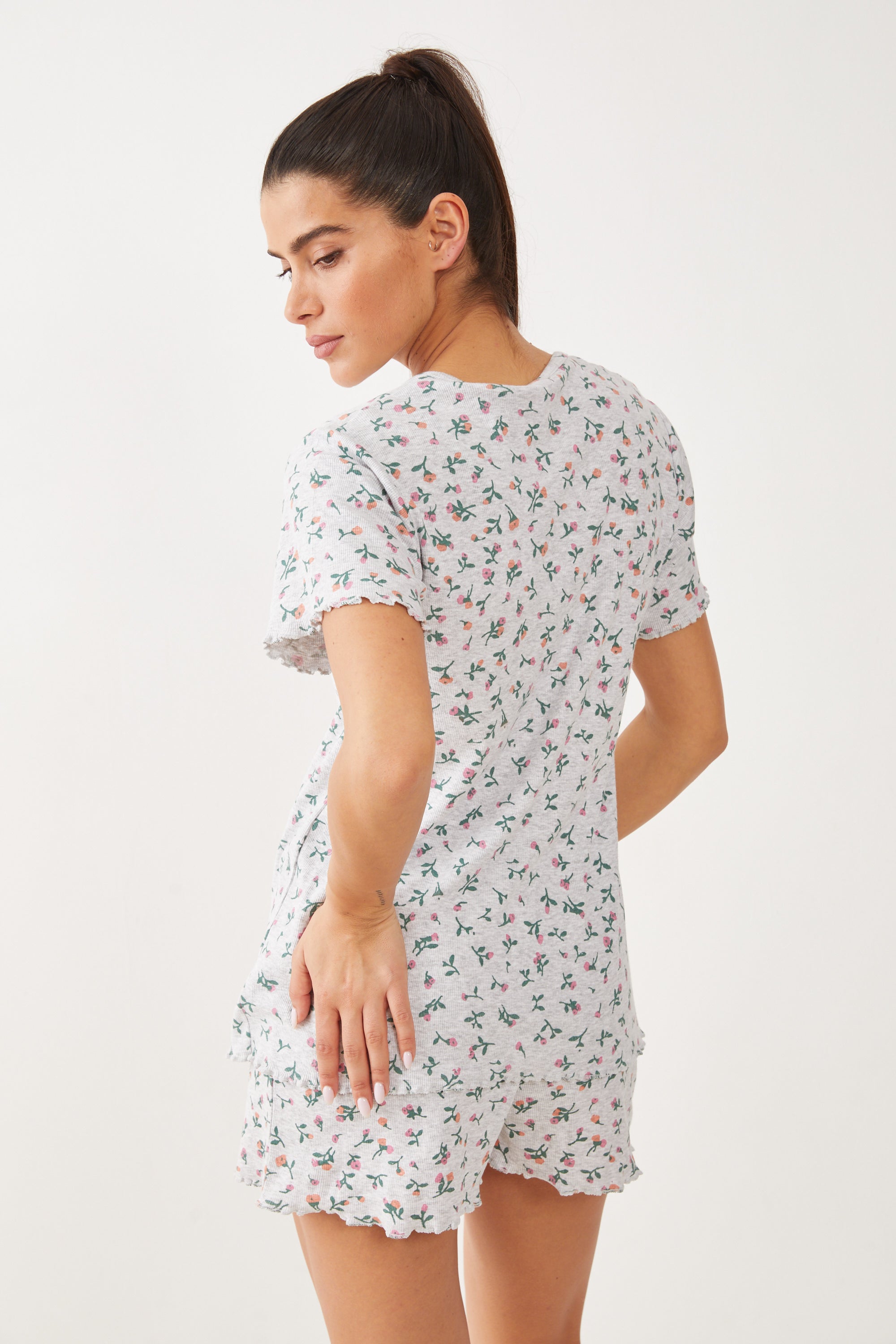 פיג'מה קצרה ריב עלים - - אפור