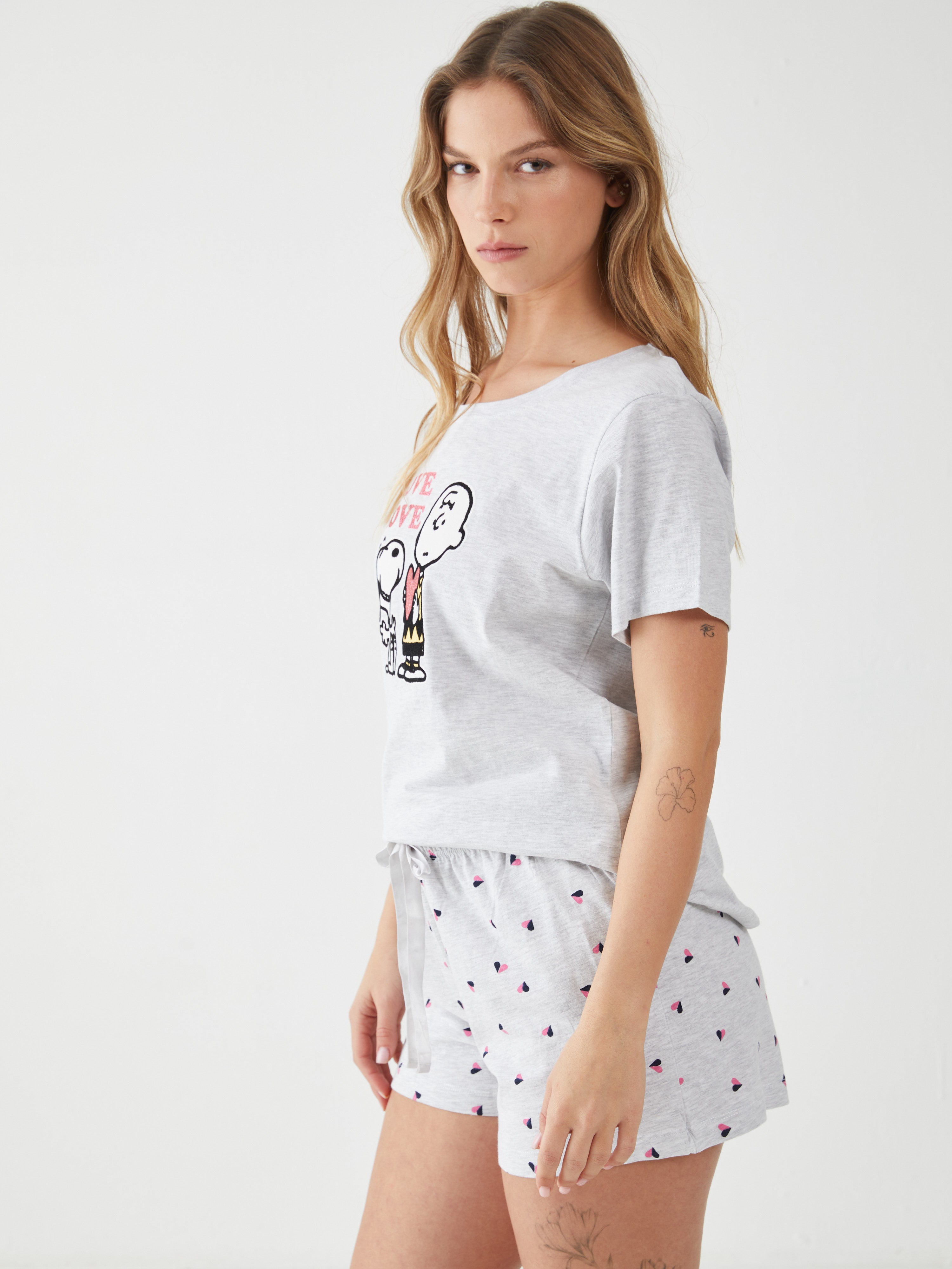 פיגמה כותנה מ.קצר-סנופי אהבה - אפור מלאנז