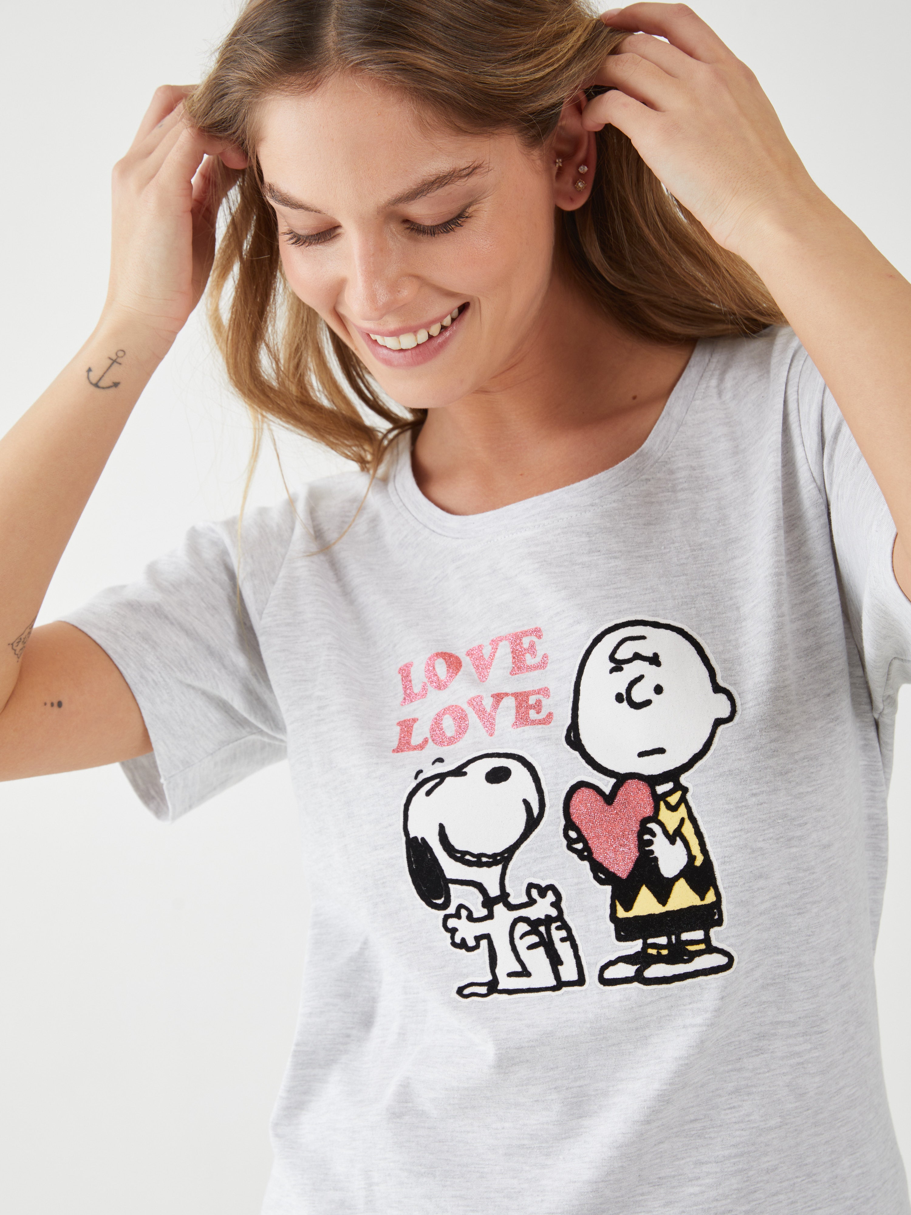 פיגמה כותנה מ.קצר-סנופי אהבה - אפור מלאנז