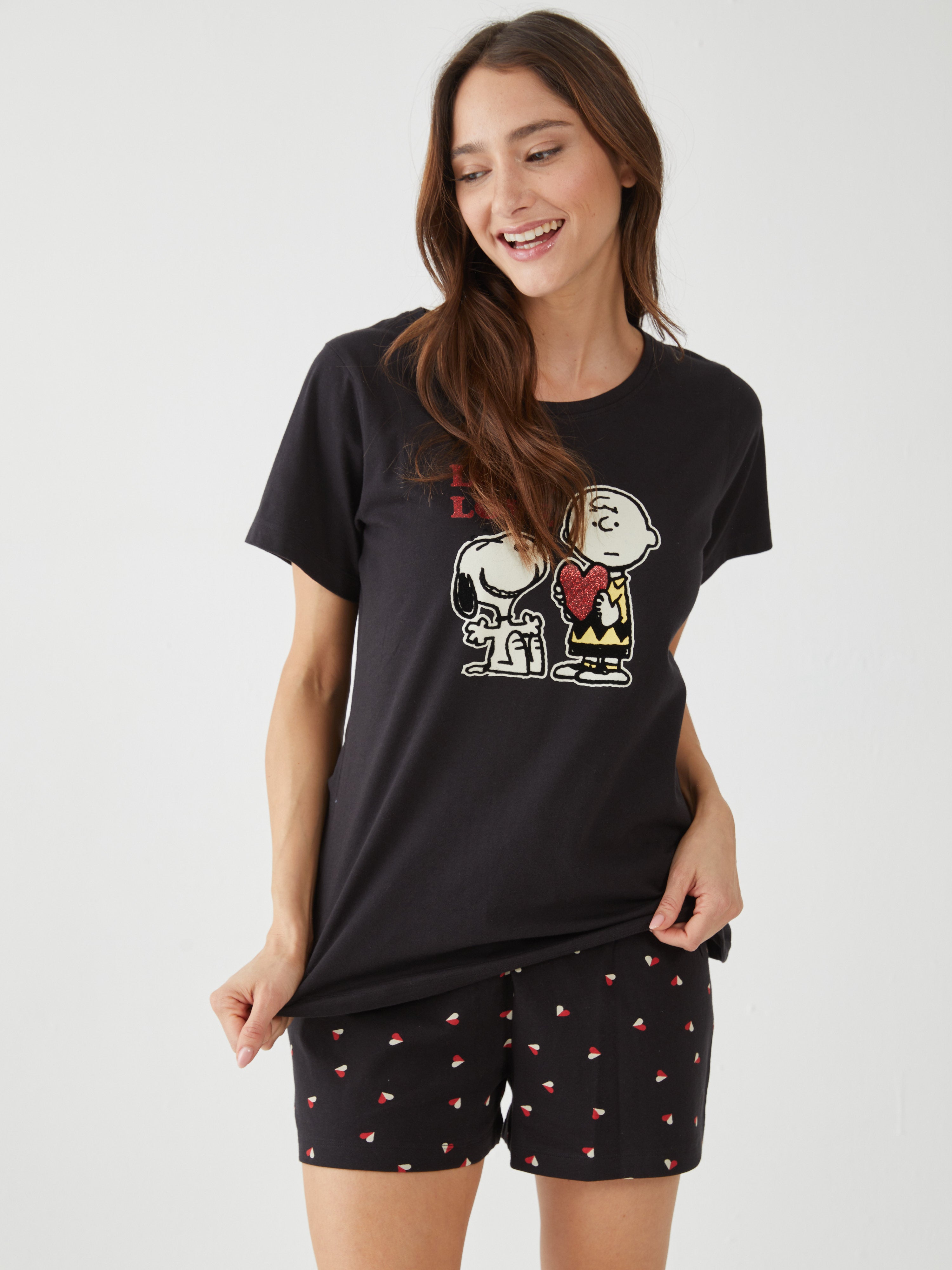 פיגמה כותנה מ.קצר-סנופי אהבה - שחור