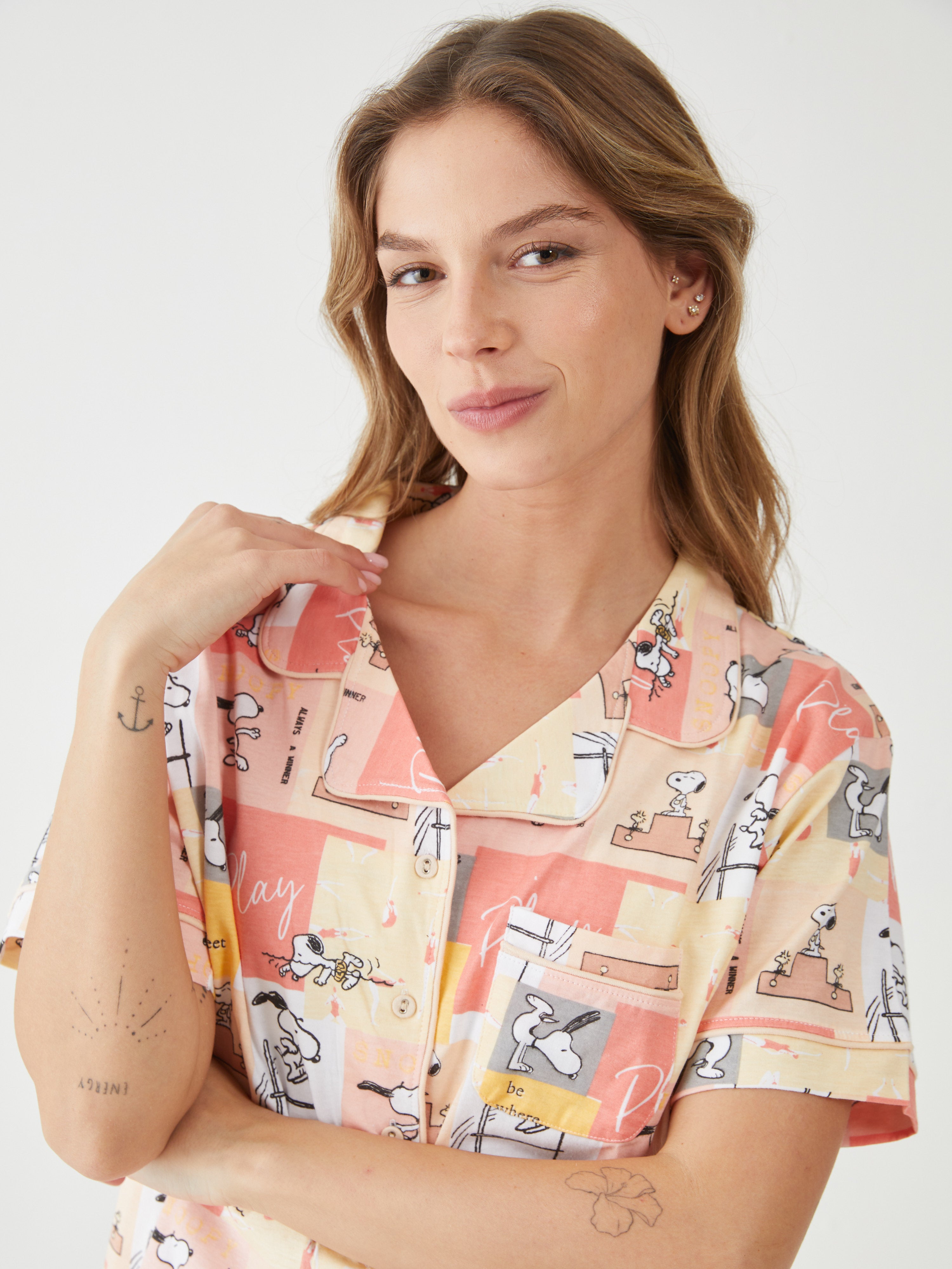 פיגמה כותנה כפתורים- סנופי משחק - אפרסק