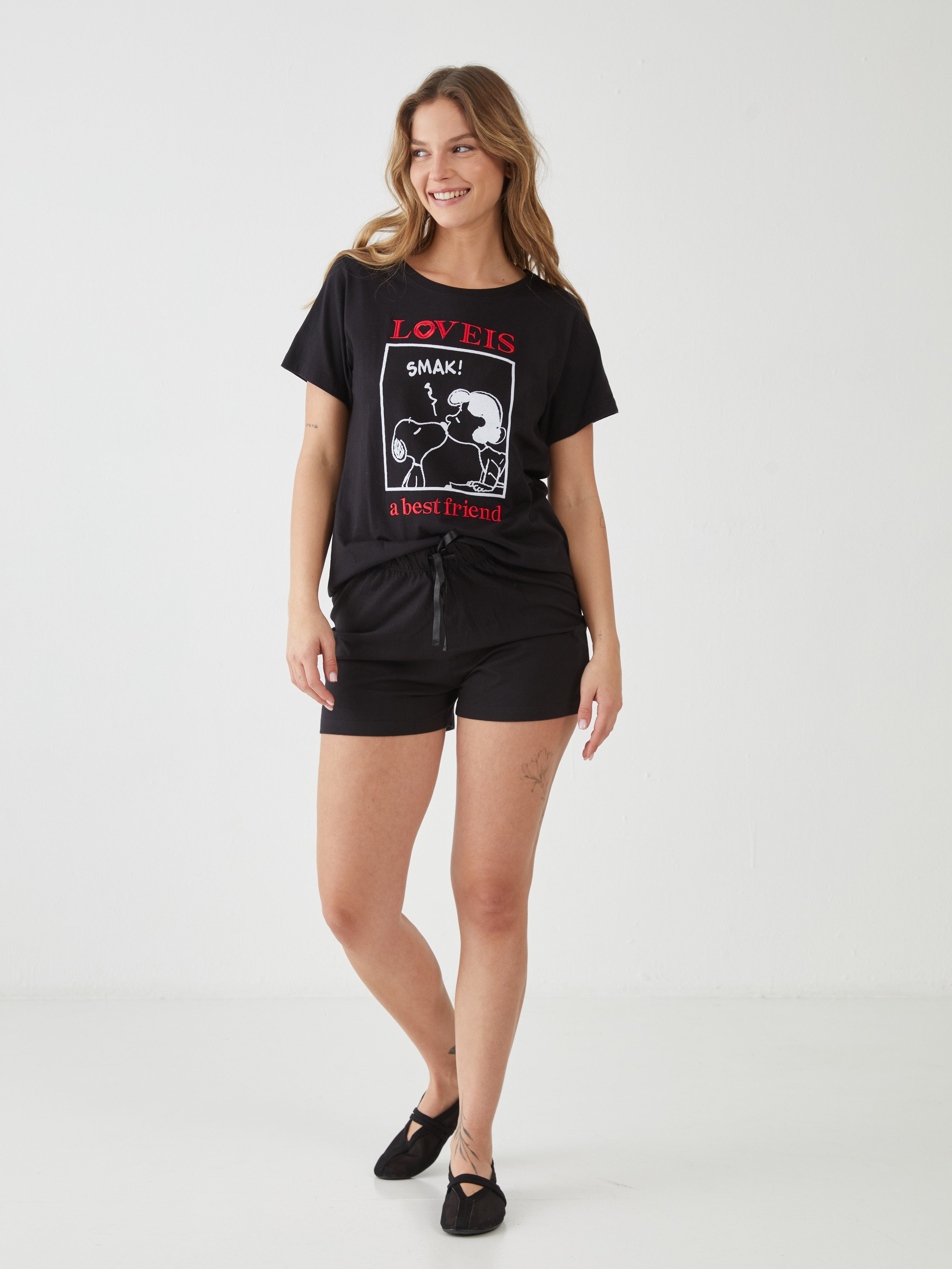 פיגמה כותנה מ.קצר-סנופי נשיקה - שחור