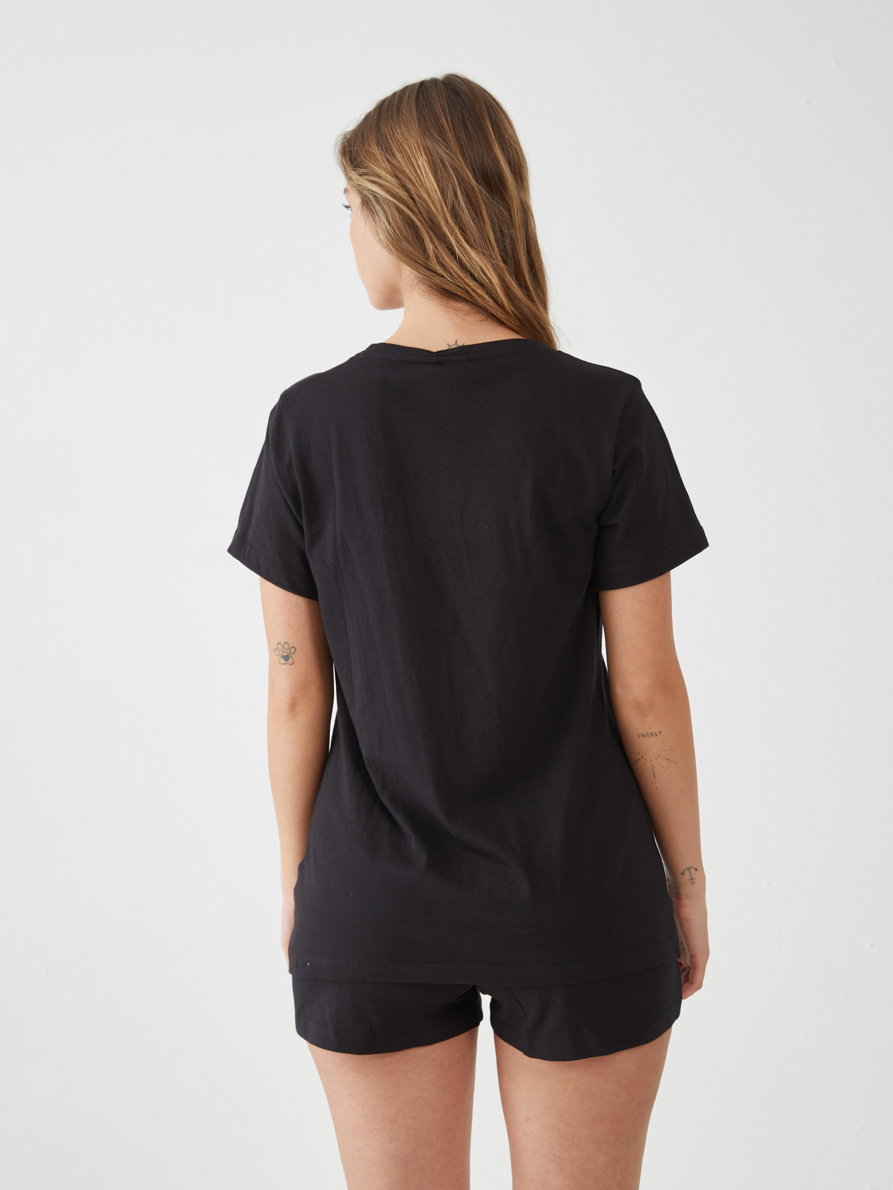 פיג'מה כותנה מכנס קצר סנופי - שחור