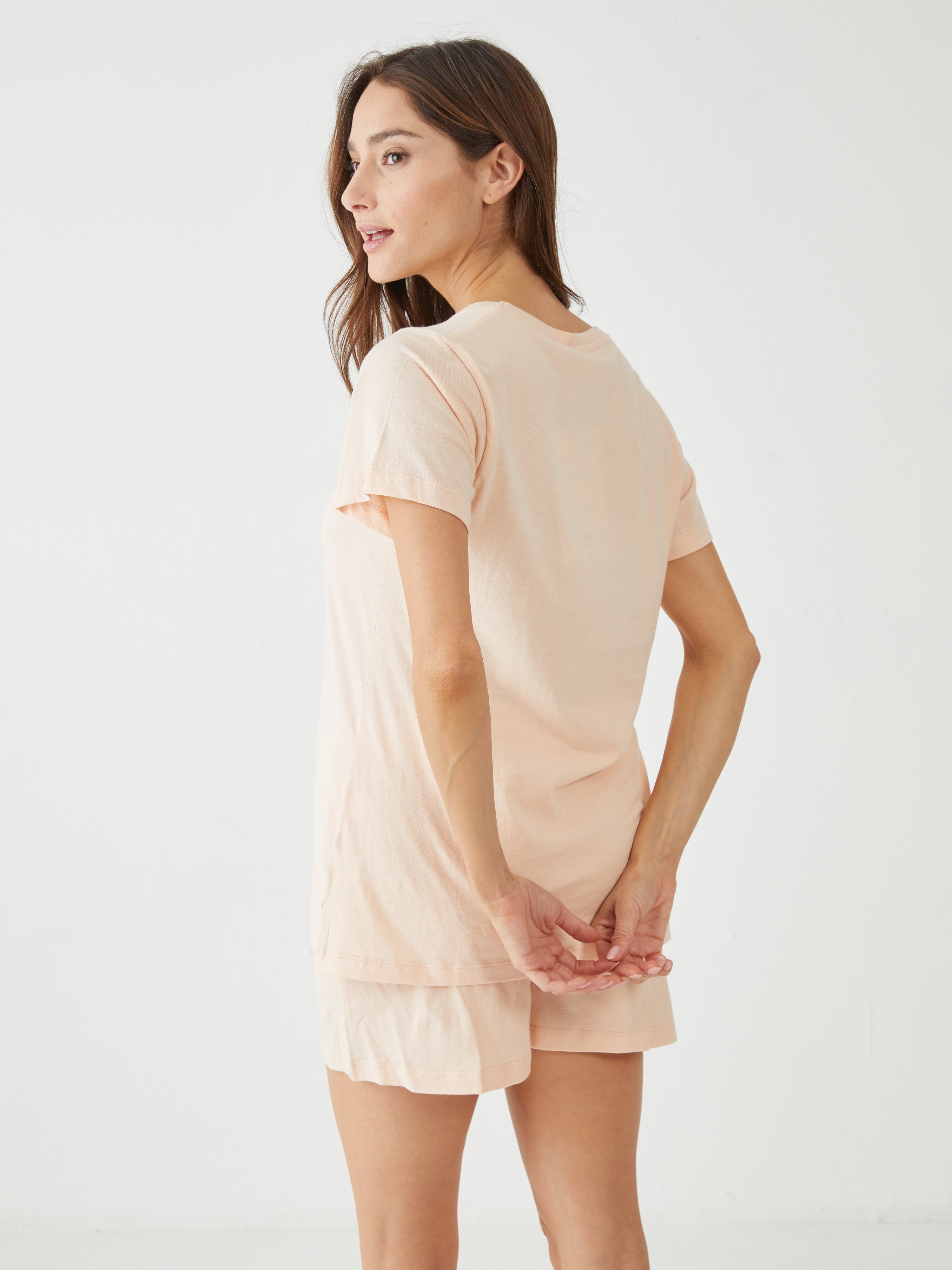 פיג'מה כותנה מכנס קצר סנופי - אפרסק