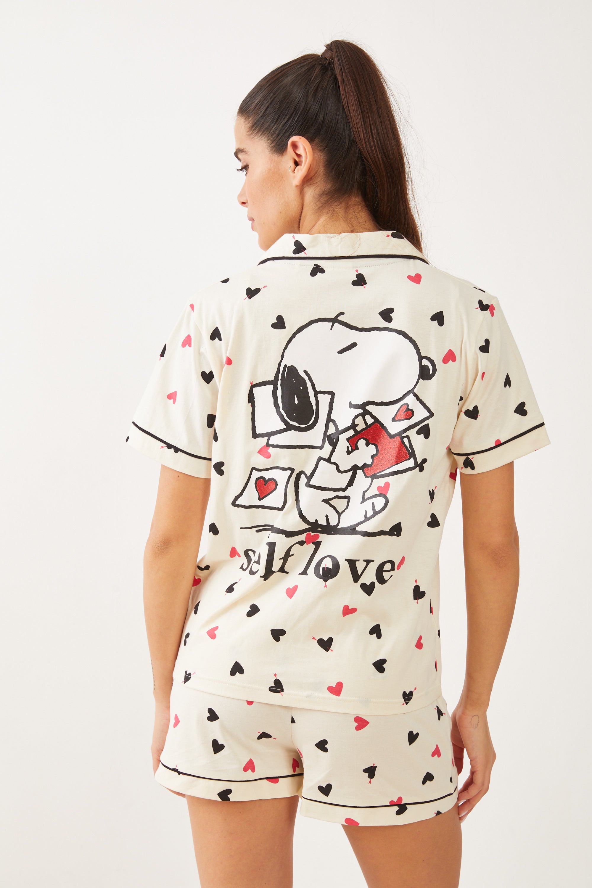 מכופתרת קצרה כותנה סנופי לבבות - שמנת