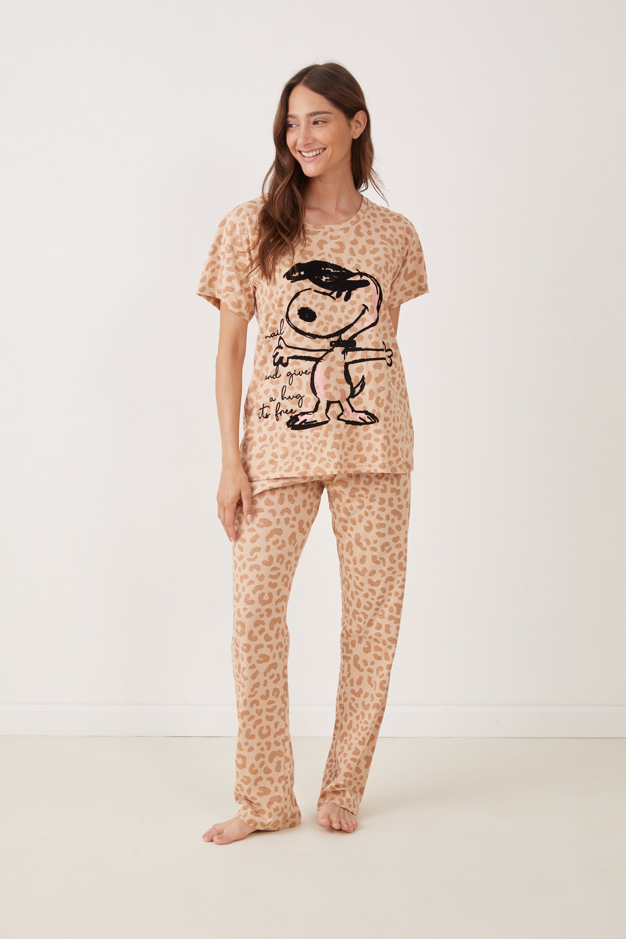 פיג'מה מ.ארוך כותנה סנופי מנומר - בז