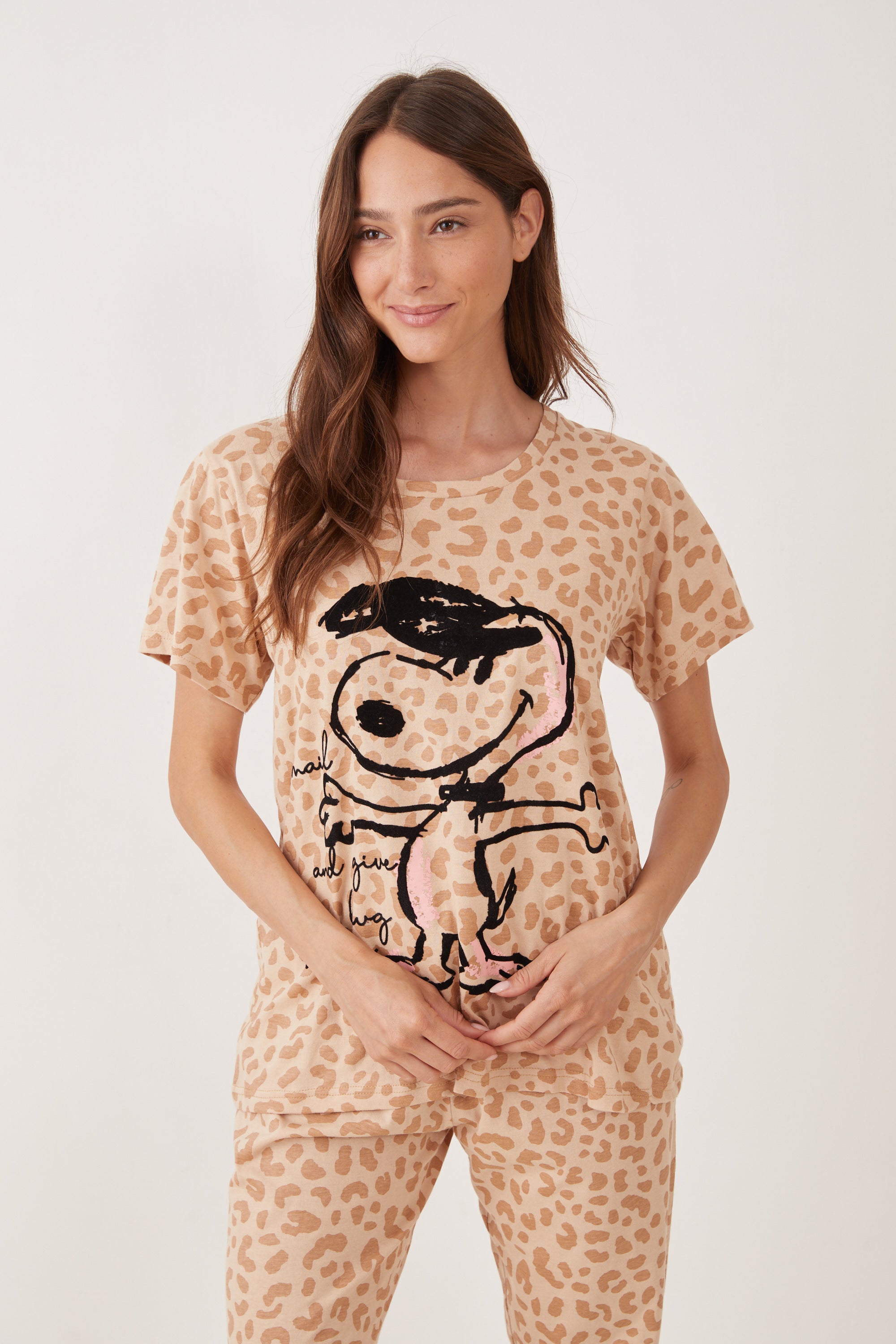 פיג'מה מ.ארוך כותנה סנופי מנומר - בז