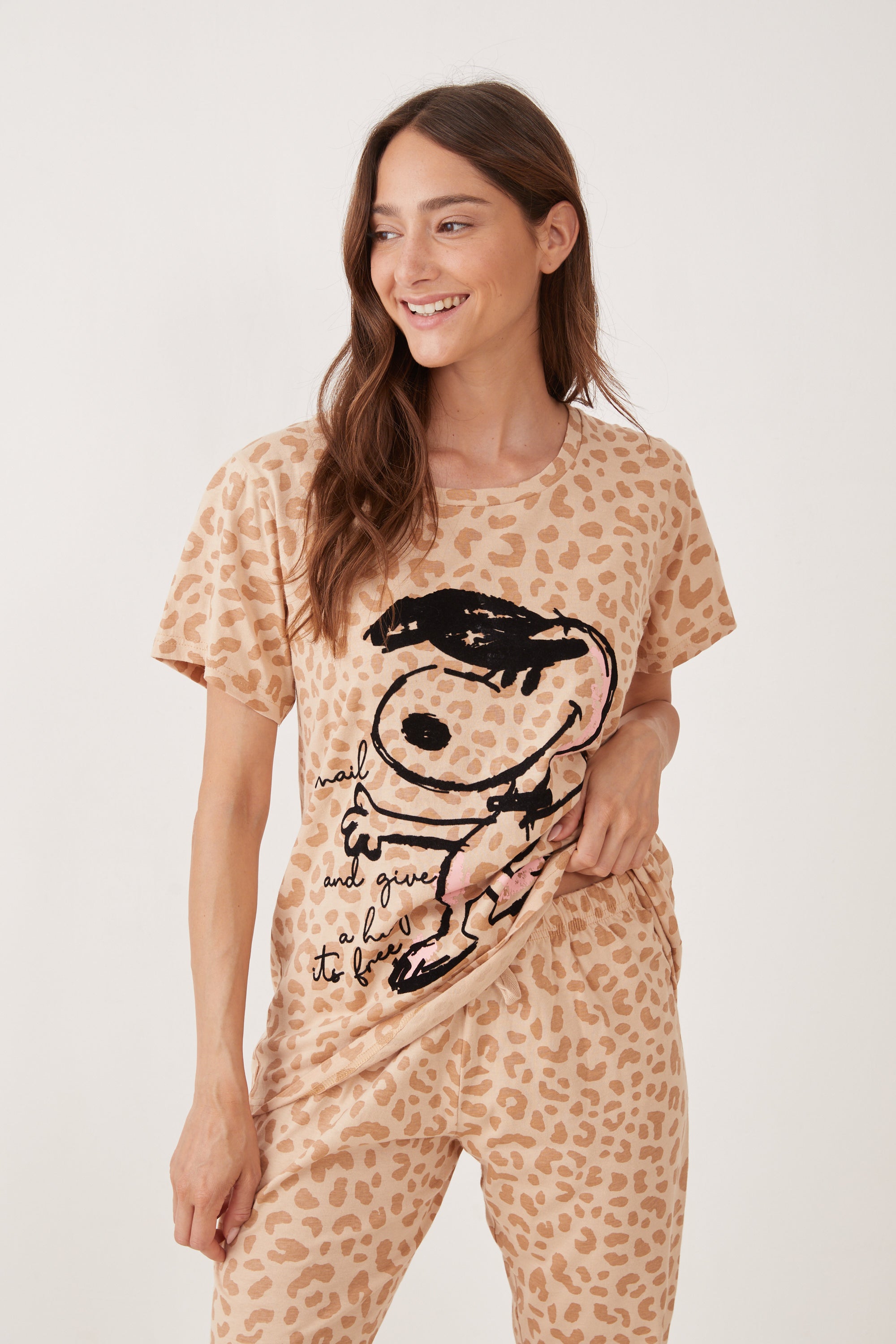 פיג'מה מ.ארוך כותנה סנופי מנומר - בז