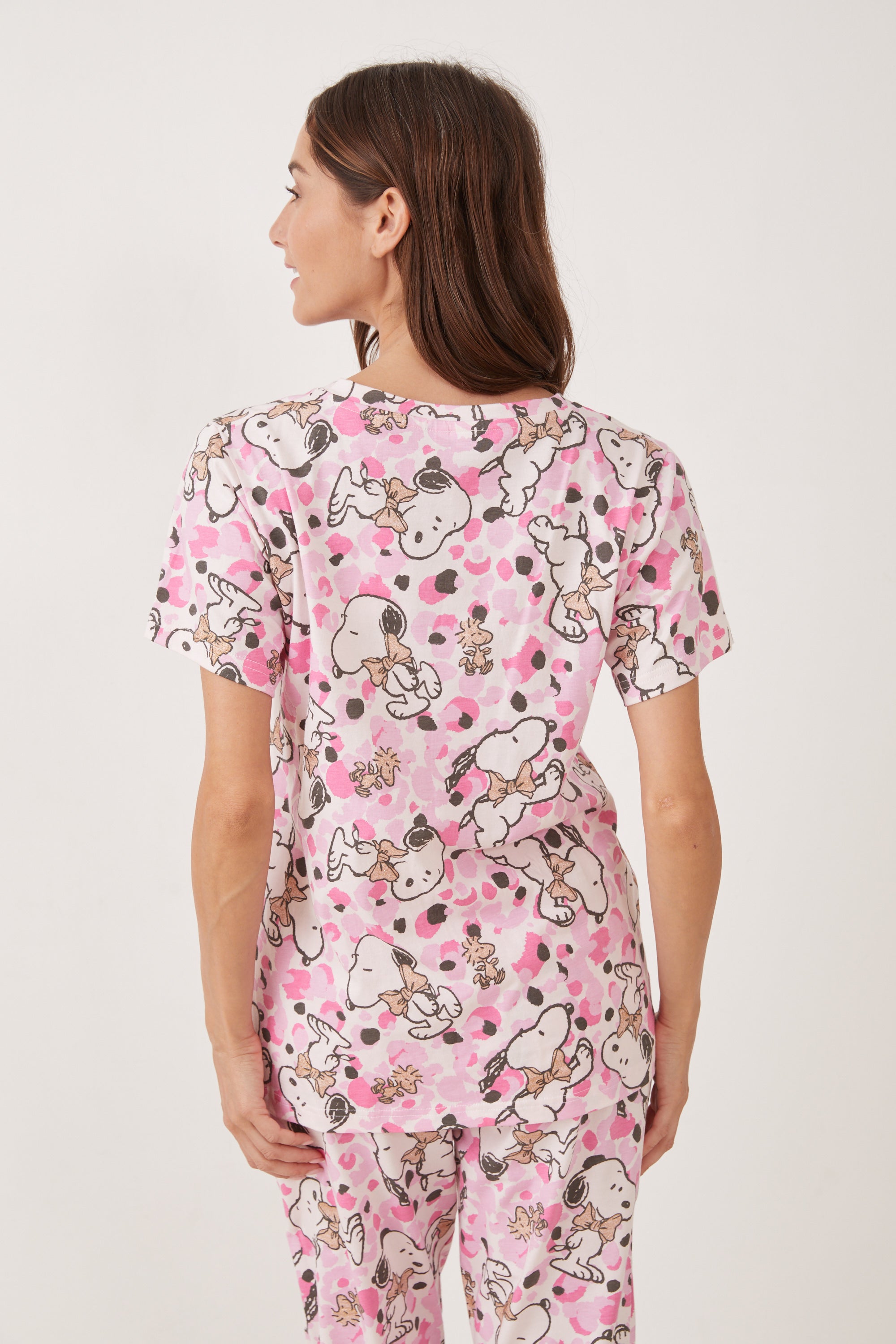 פיג'מה 3/4 כותנה סנופי וחברים - ורוד