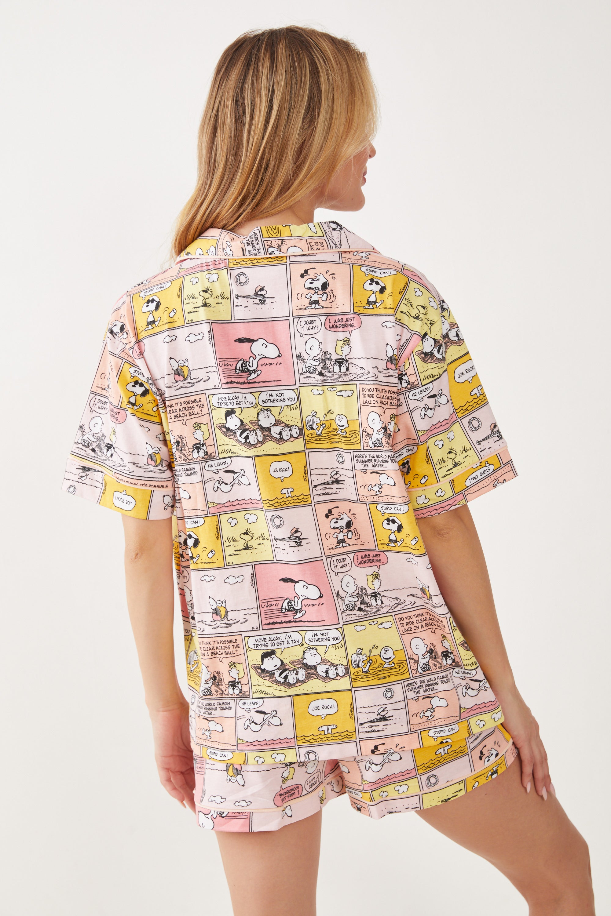 מכופתרת קצרה כותנה סנופי קומיקס- אפרסק