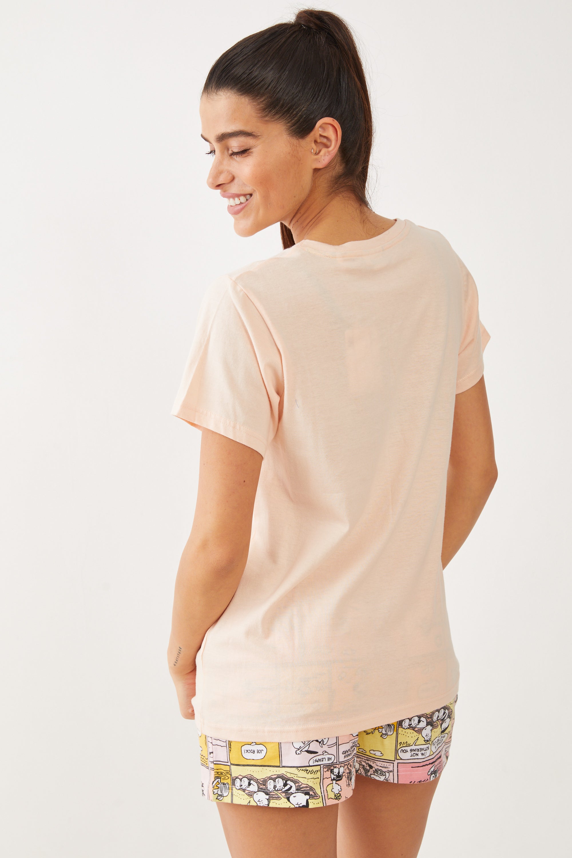 פיג'מה קצרה כותנה סנופי קומיקס - אפרסק