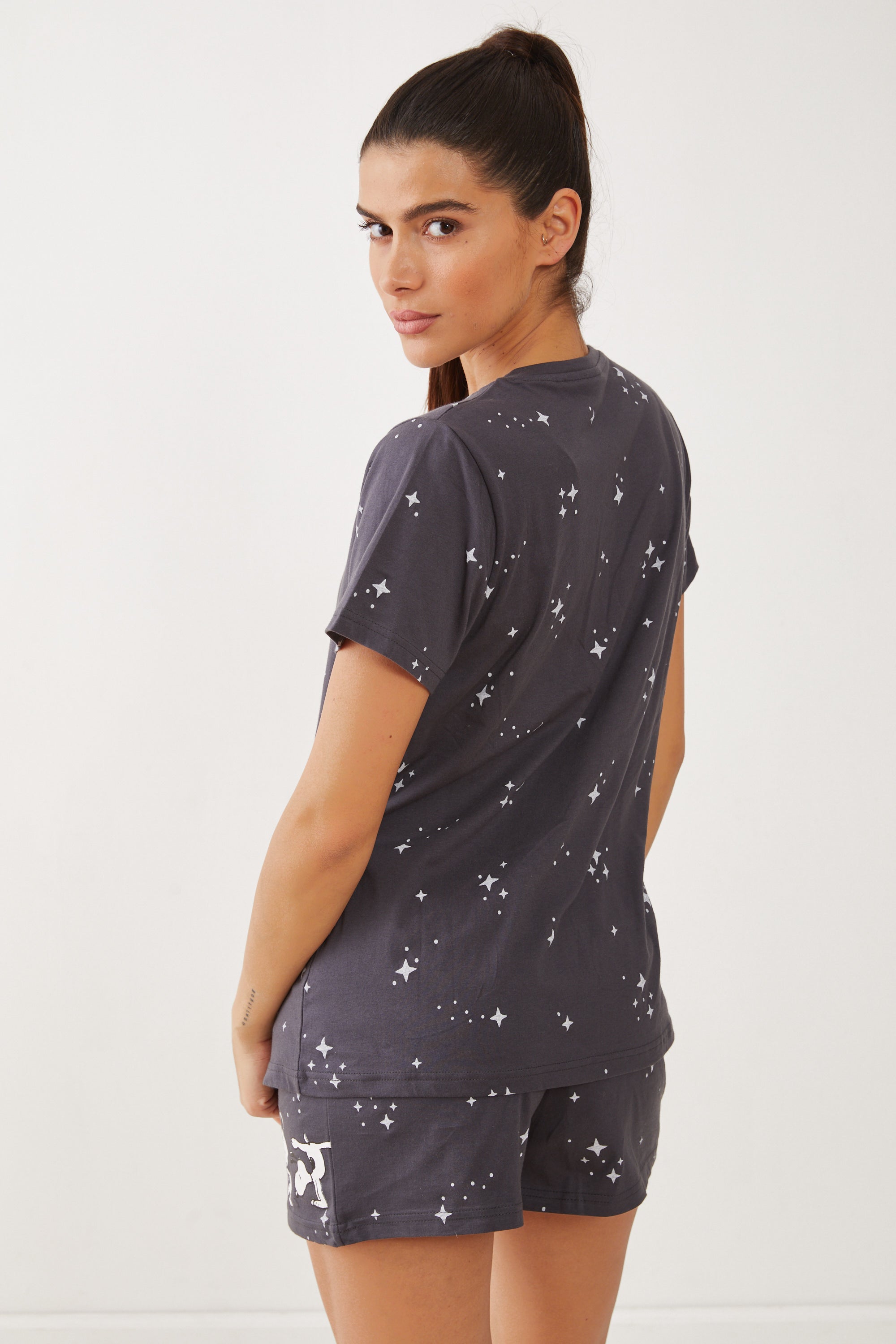 פיג'מה קצרה כותנה סנופי משחק - אפור כהה