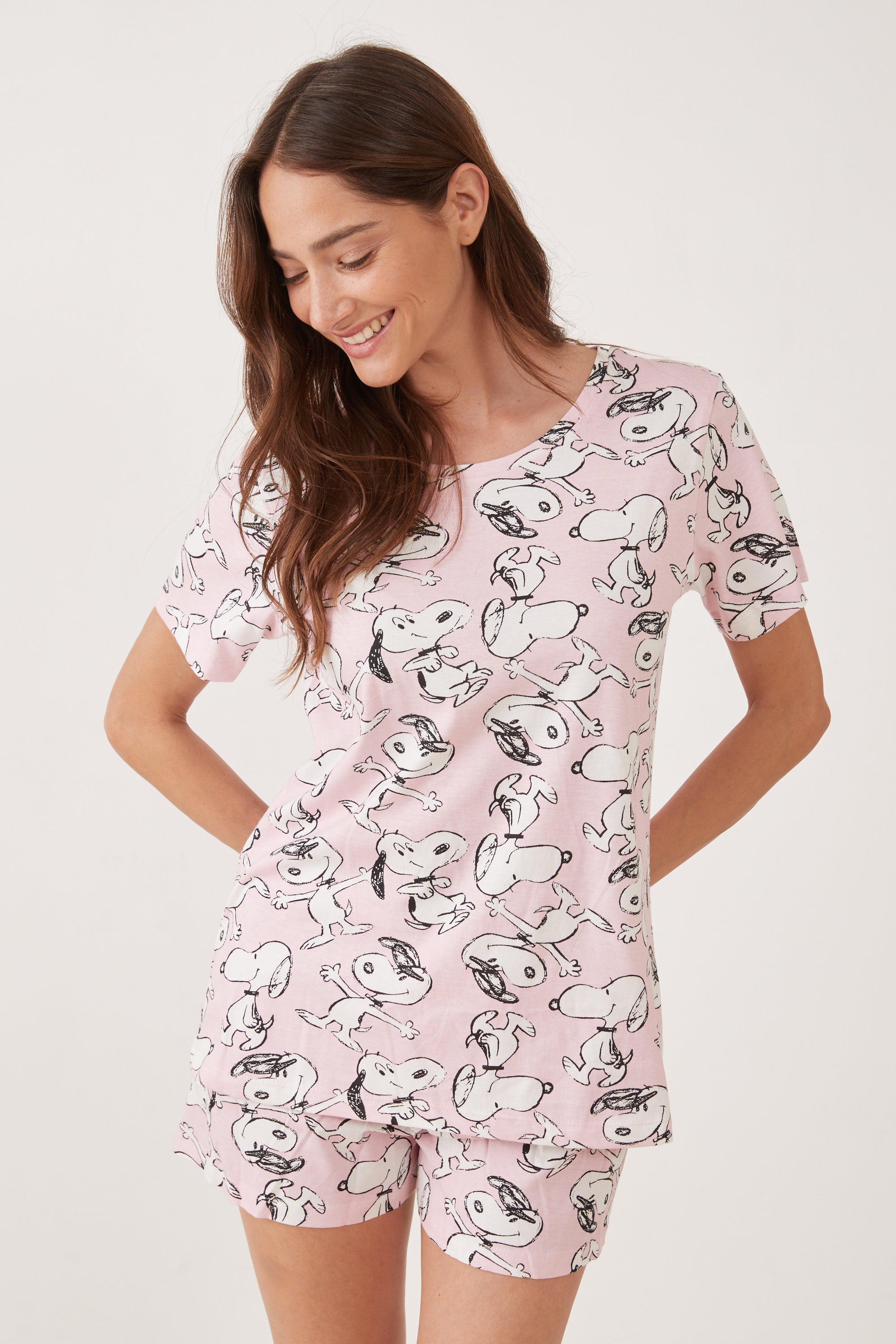 פיג'מה קצרה כותנה סנופי חיבוק - ורוד