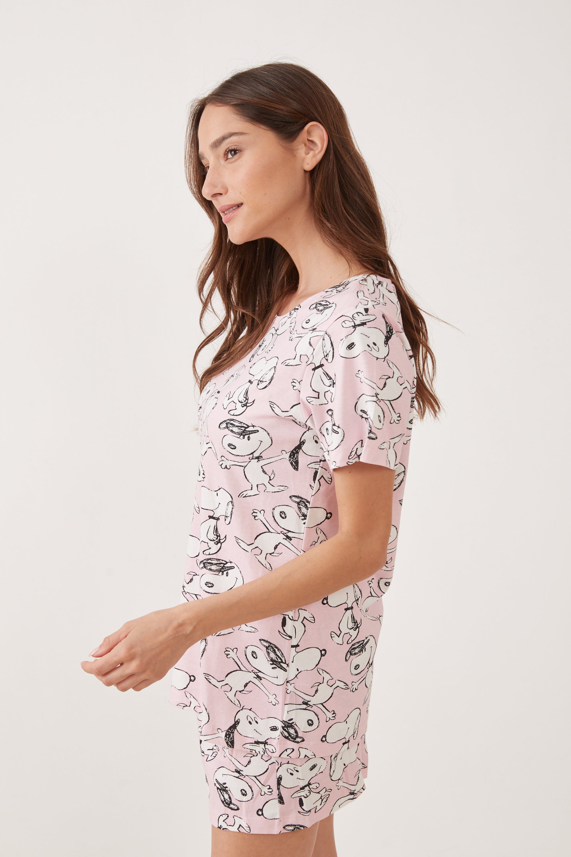 פיג'מה קצרה כותנה סנופי חיבוק - ורוד